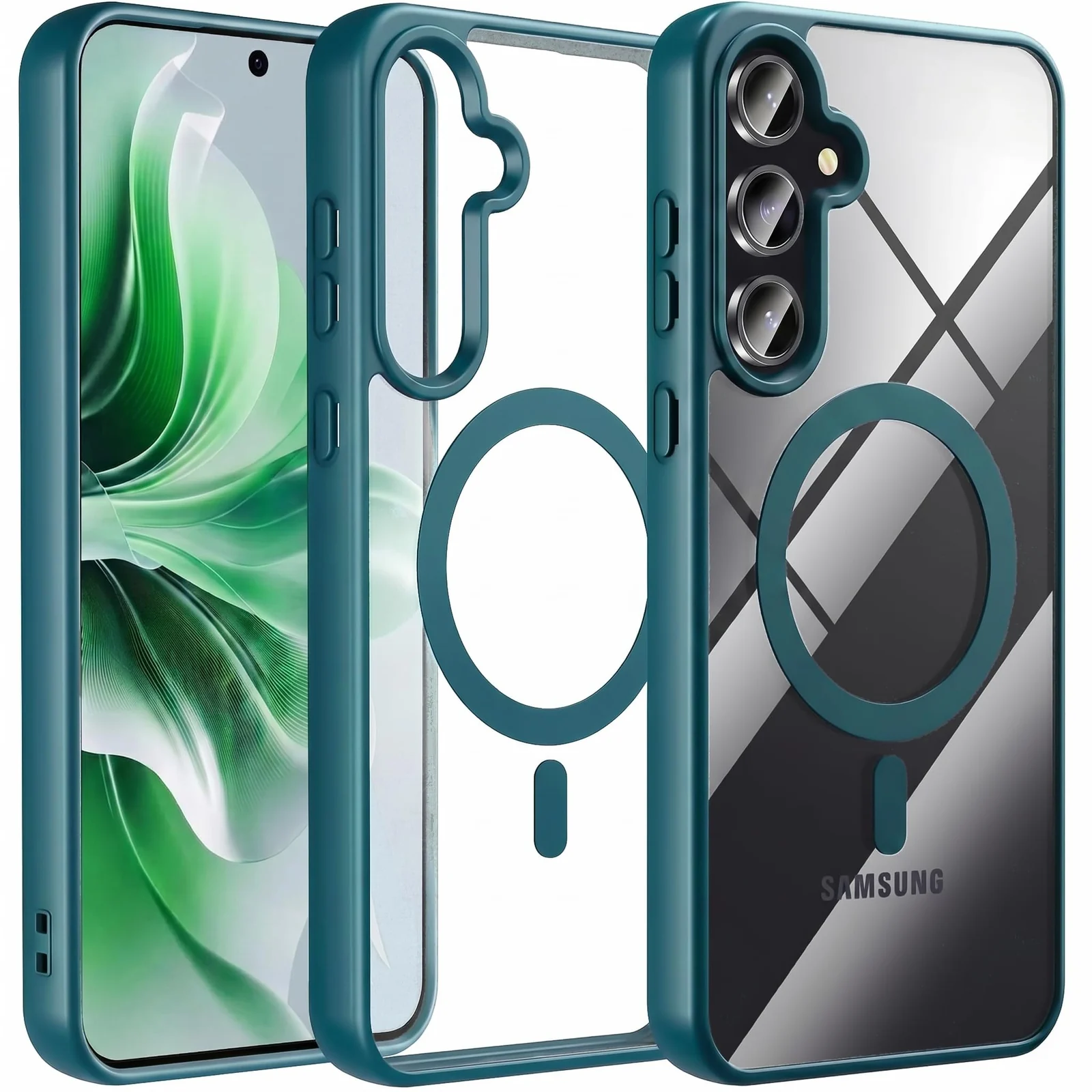 DL3 Mobilak Clear TPU Case for Samsung Galaxy A15, Compatible with MagSafe accessories, Supports wireless charging, Built-in magnetic car-mount support - Green