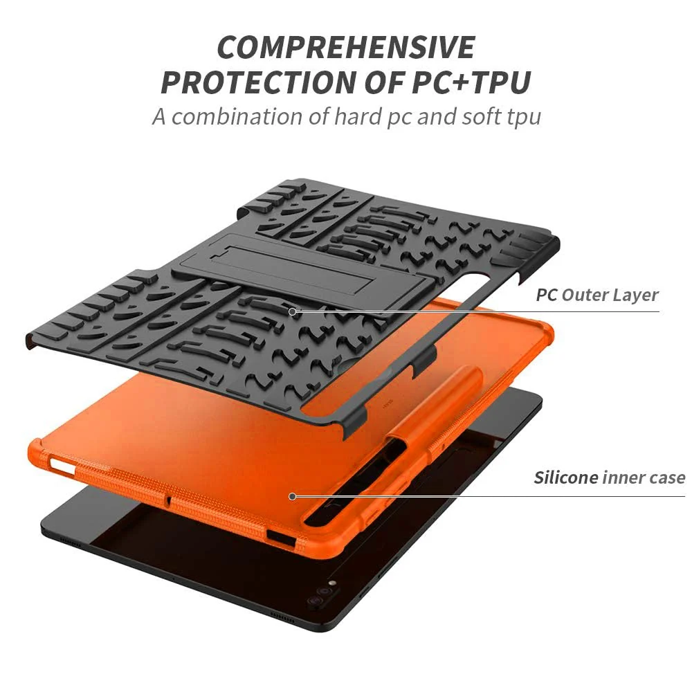 DL3 Mobilak Case For Samsung Galaxy Tab S8 Plus 2022/S7 FE 2021/S7 Plus 2020 12.4 Inch, Hybrid Rugged Armor Heavy Duty 2 in 1 TPU + PC Combo Dual Layer Shockproof Case with Kickstand - Orange