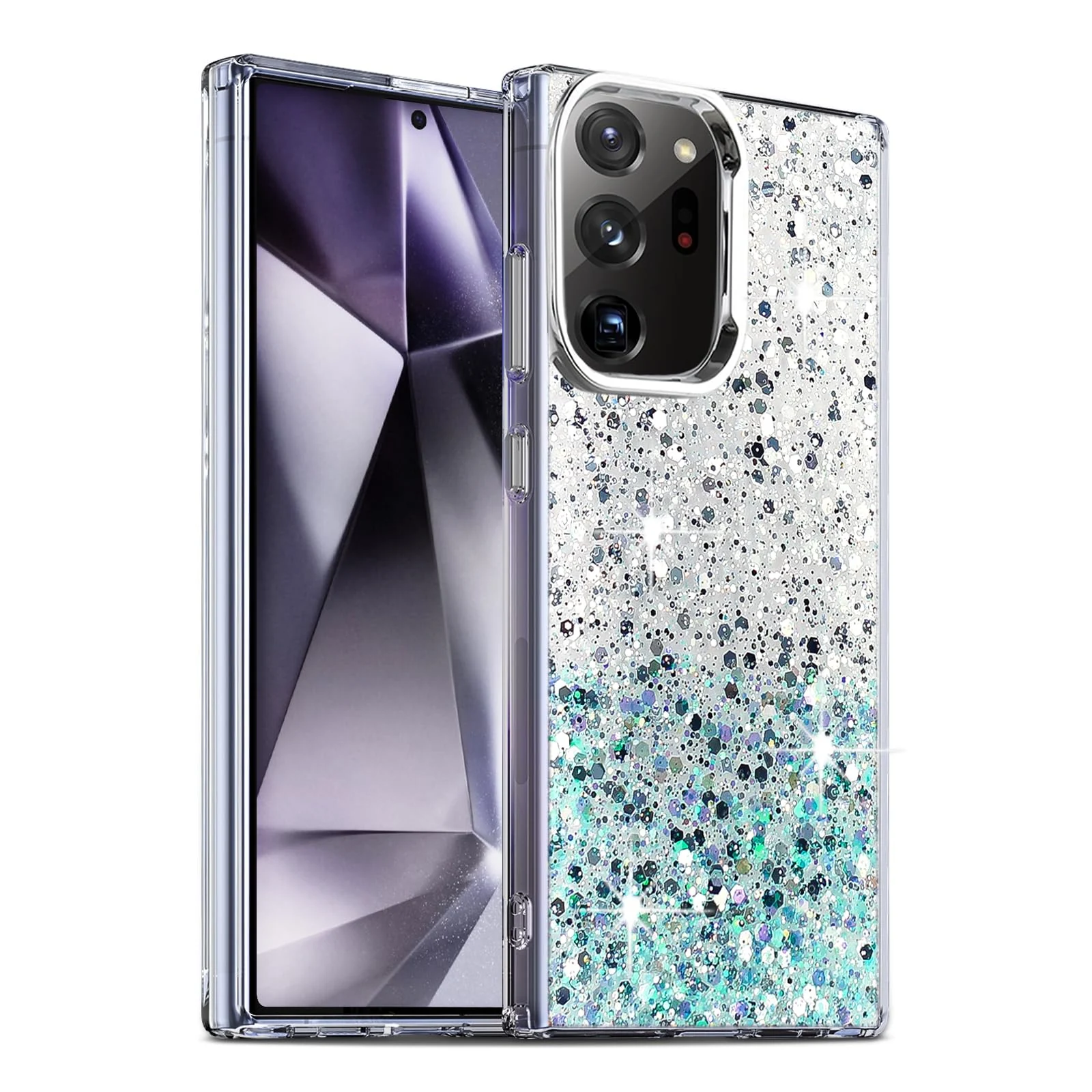 DL3 Mobilak Glitter Protective Case for Samsung Galaxy Note 20 Ultra, Supports wireless charging, Camera protection, Shock-absorbing protection - White Green