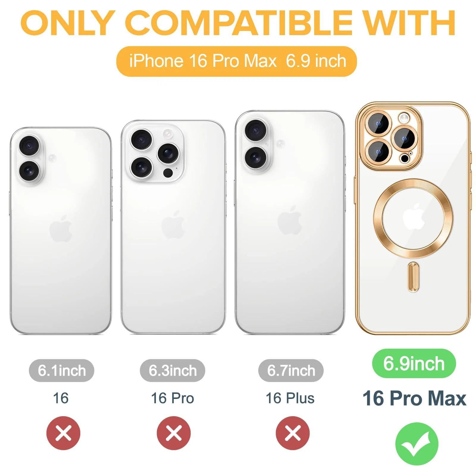 DL3 Mobilak Plated-Edge Protective Case for iPhone 16 Pro Max 6.9-Inch, Compatible with MagSafe accessories, Supports wireless charging, Shock-absorbing protection - Gold