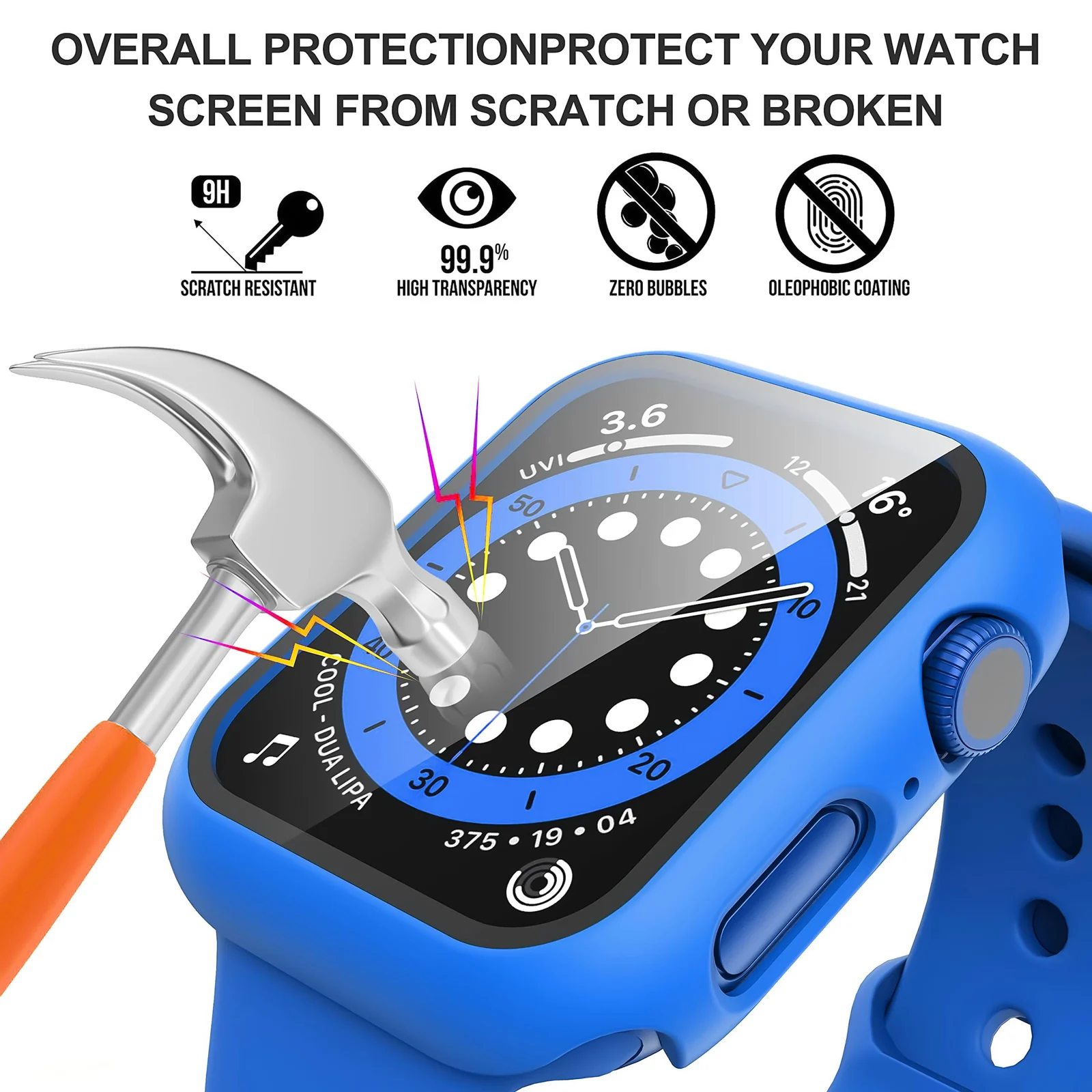 DL3 Mobilak Hard Case Designed for Apple Watch 41mm Series 9 8 7, Built-in 9H [HD Clear] Tempered Glass Screen Protector, [Full Protection] Slim Cover for iWatch 41mm Series 9 8 7 - Neon Blue
