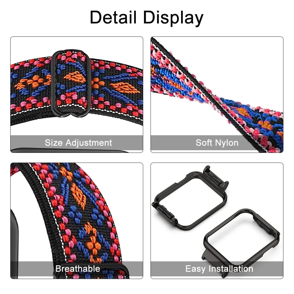 DL3 Mobilak Strap Compatible with Xiaomi Mi Watch Lite/Redmi Watch Bracelets, Nylon Replacement Strap Sport PU Protective Case + Watch Strap For Xiaomi Mi Watch Lite With Metal Cover - Bohemia Red