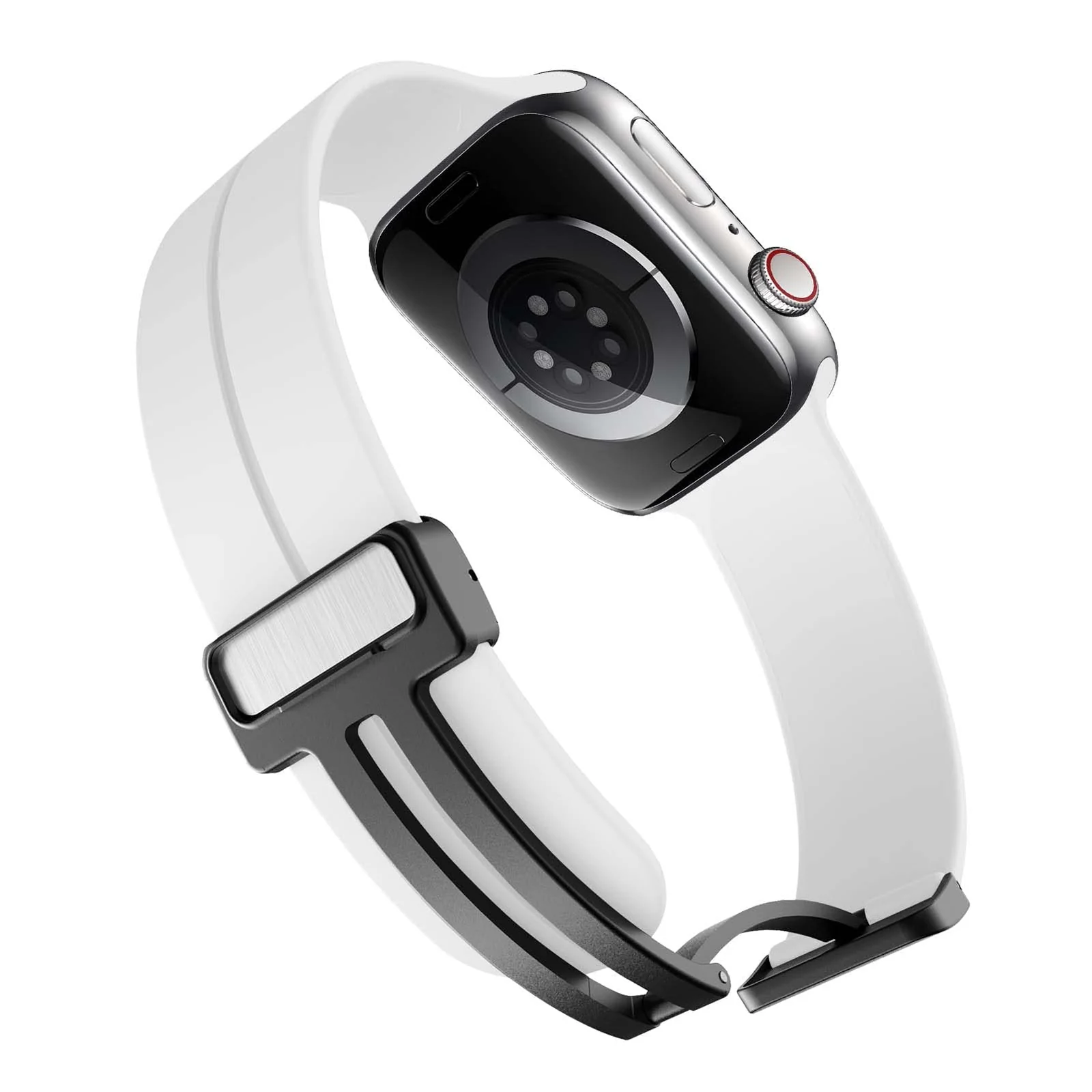 DL3 Mobilak Magnetic Bands for Apple Watch Ultra/Ultra 2 Band 49mm 45mm 44mm 42mm 41mm 40mm 38mm, Soft Sport Silicone Strap for iwatch Series 9/8/7/6/5/4 (White, 42mm/44mm/45mm/49mm), unisex-adult - Black