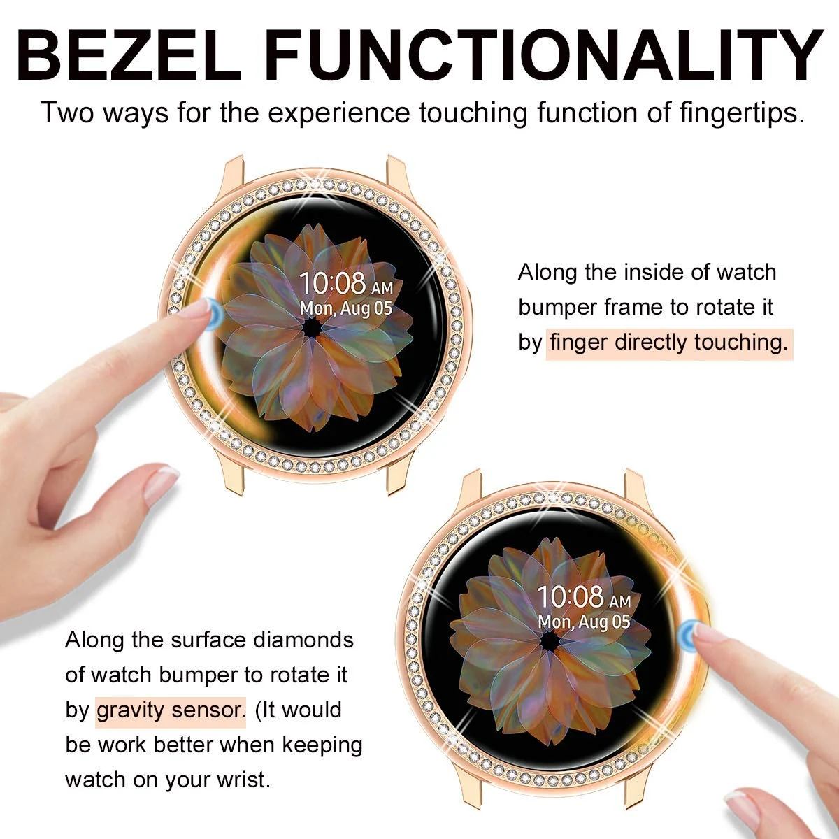 DL3 Mobilak Bumper Diamond Case Compatible with Samsung Galaxy Watch Active 2 44mm, Bling Crystal Diamonds PC Plastic Protector Case Cover Frame For Galaxy Watch Active2 44 mm - Rose Gold