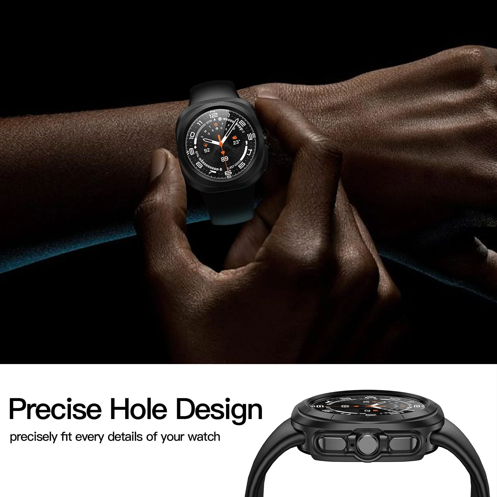 DL3 MOBILAK Case Compatible with Samsung Galaxy Watch Ultra 2025/Galaxy Watch 7 Ultra 2024 47mm, Full Coverage Slim Hard Case Protective Bumper Built-in Tempered Glass Screen Protector Shell - Black