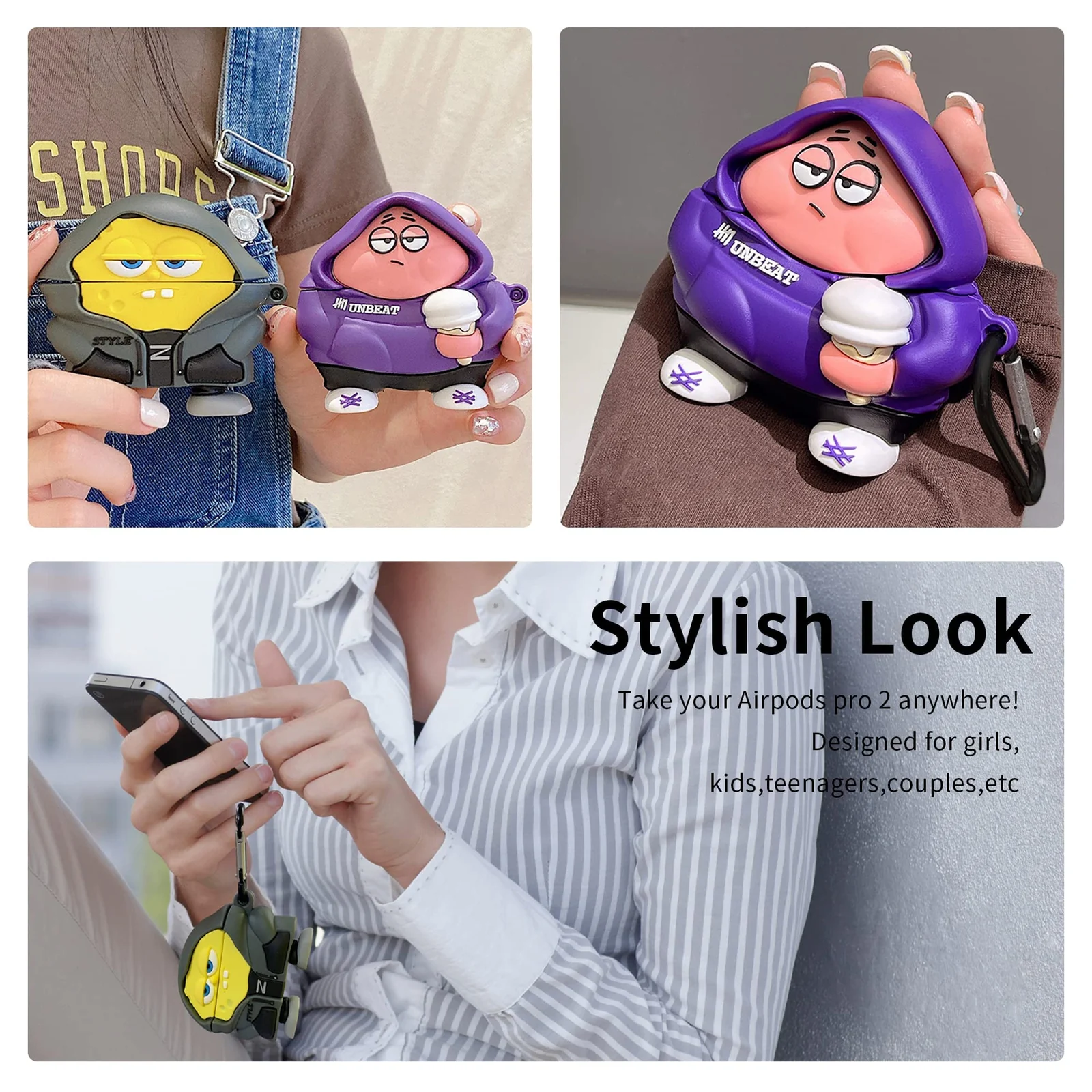 DL3 Mobilak Compatible with AirPods Pro 2/1 Gen Case Soft Silicone Shockproof Cover for Apple iPod Pro 2nd/1st Generation, New 3D Cute Cartoon Creative Fun Case with Keychain Design - Yellow