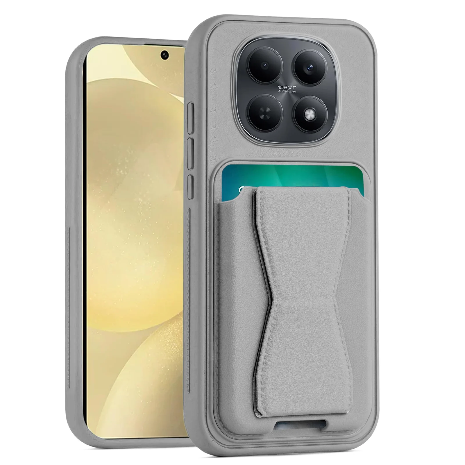 DL3 Mobilak Leather Wallet Case with Card Slot for Xiaomi Redmi Note 15 5G, Leather Back with Camera Protection and Shockproof Design - Gray