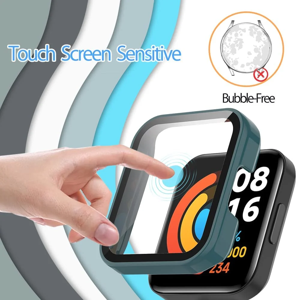 DL3 Mobilak Protective Case Compatible with Xiaomi Mi Redmi Watch 2 Lite, 9H Hardness PC Case Bumper Full Slim Protective Cover with Tempered Glass For Redmi Watch2 Lite - Green