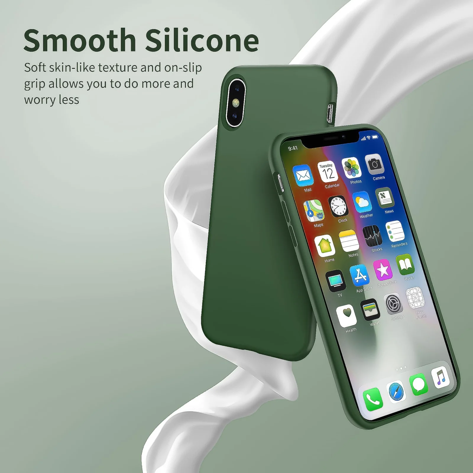DL3 Mobilak Liquid Silicone Case for iPhone XS Max, Shock-absorbing protection, Scratch-resistant surface, Soft microfiber lining - A.Green