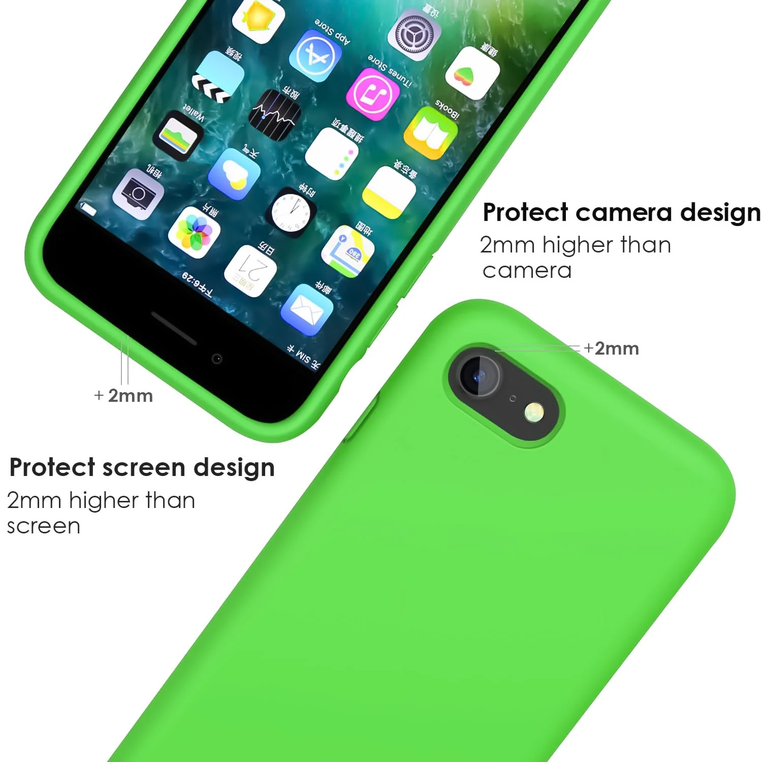 DL3 Mobilak Liquid Silicone Case for iPhone 7 / 8, Shock-absorbing protection, Scratch-resistant surface, Slim, lightweight profile - Neon Green