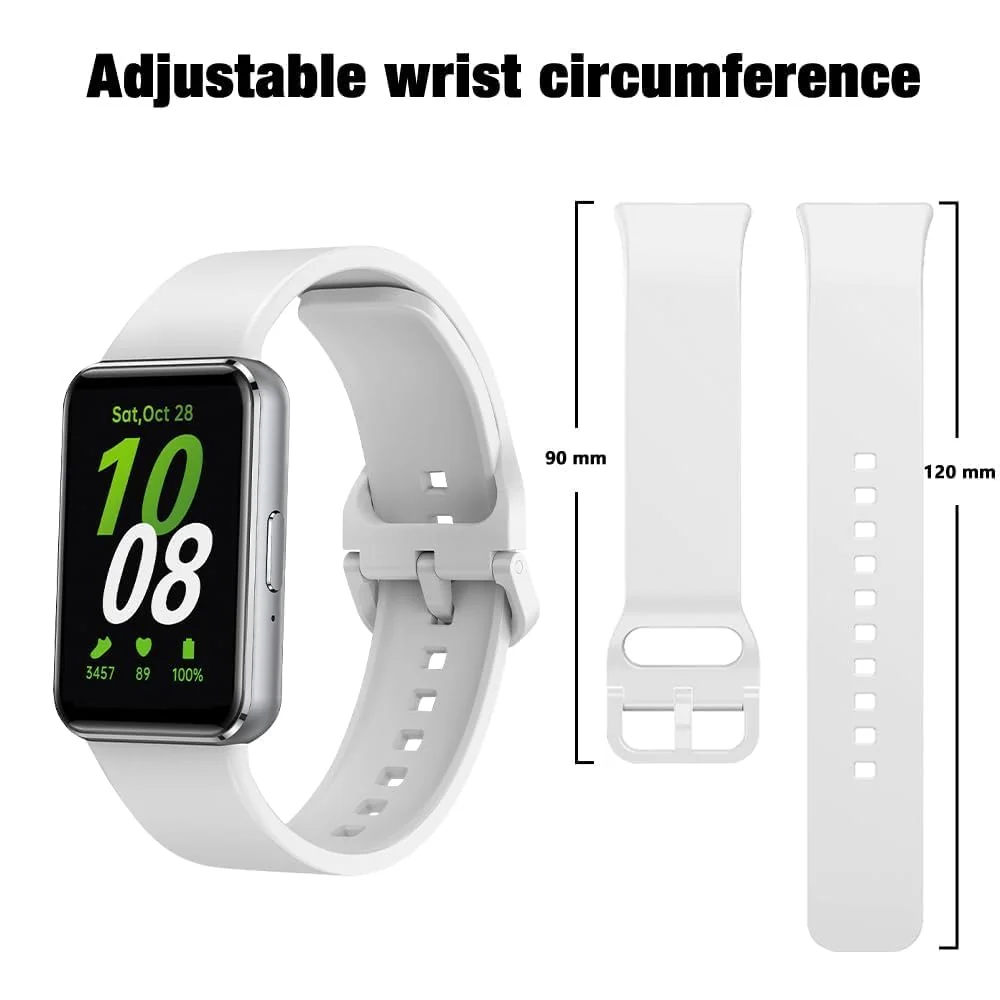 DL3 MOBILAK Silicone Bracelet for Samsung Galaxy Fit 3 Strap, Soft Silicone Sport Replacement Strap For Women/Men, Adjustable Waterproof Sports Band - White