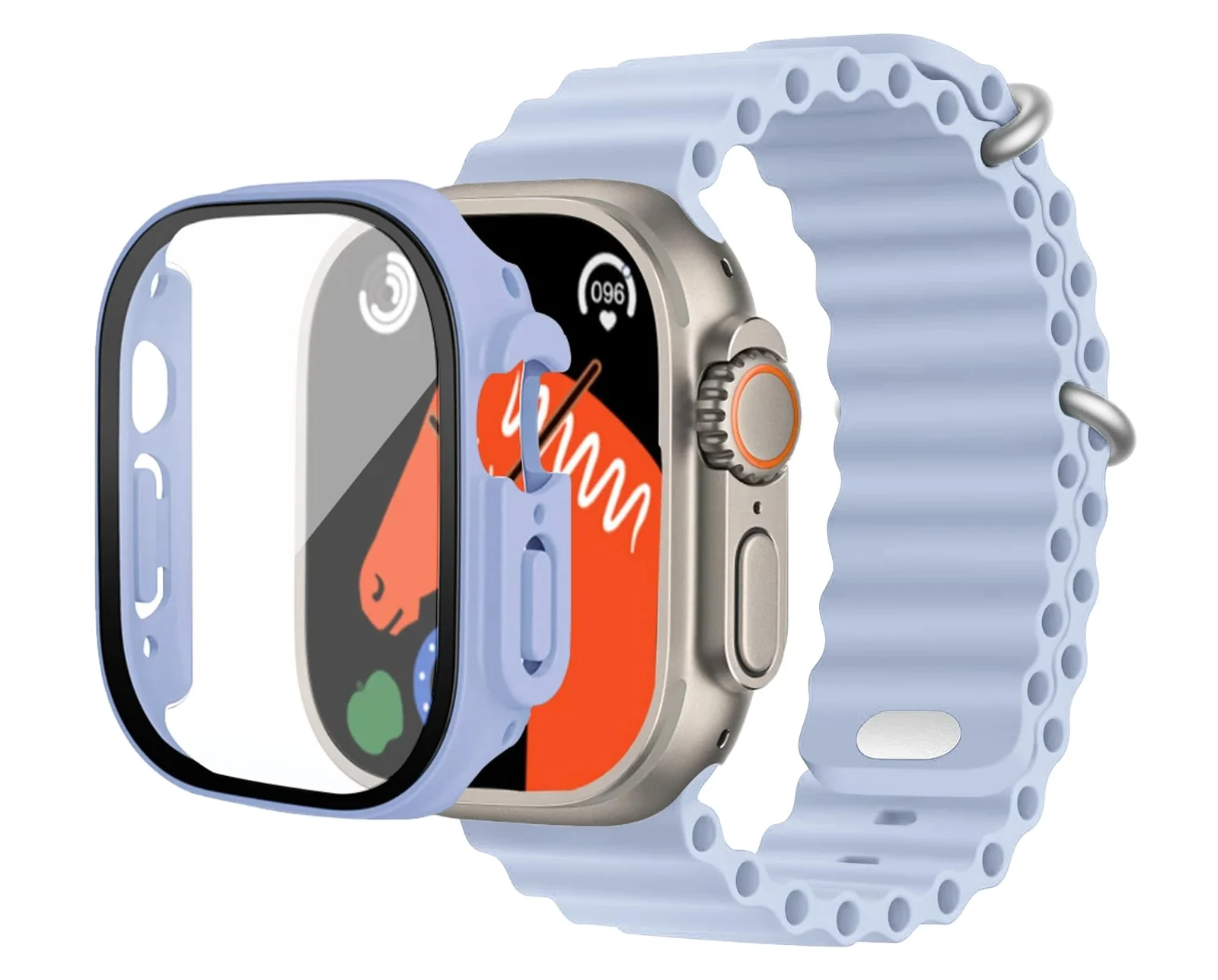 DL3 Mobilak Ocean Band with Case For Apple Watch Ultra 49mm, Adjustable Silicone Sport Loop Ocean Strap Men Women Strap With Protective Cover Screen Shockproof for iWatch Ultra 2 49mm - Sky Blue