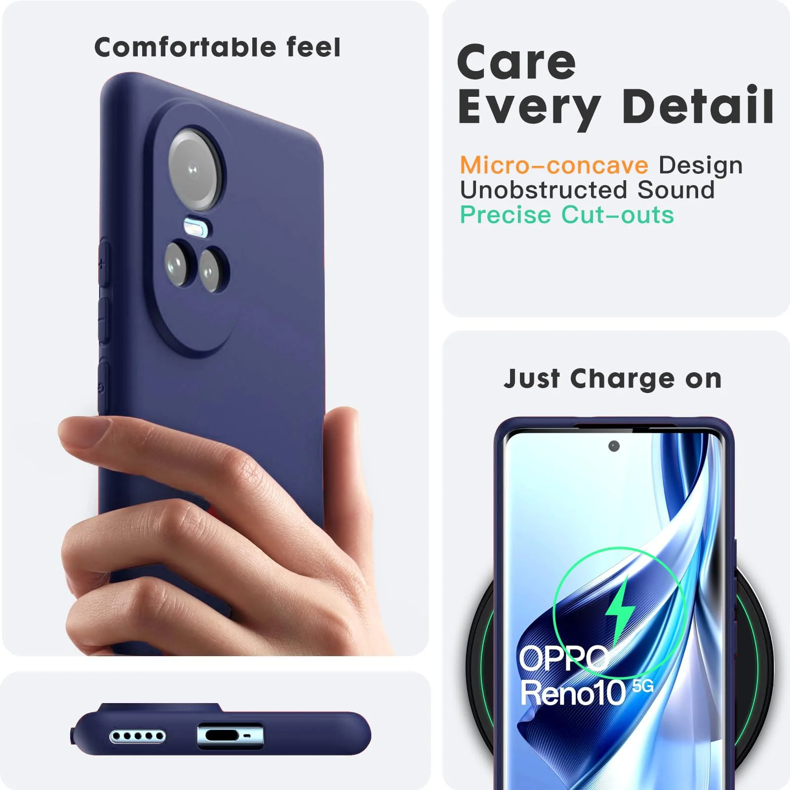 DL3 Mobilak Liquid Silicone Protective Case with Soft Microfiber Lining with Full Camera Protection for OPPO Reno 10 5G / OPPO Reno 10 Pro 5G - Blue 2