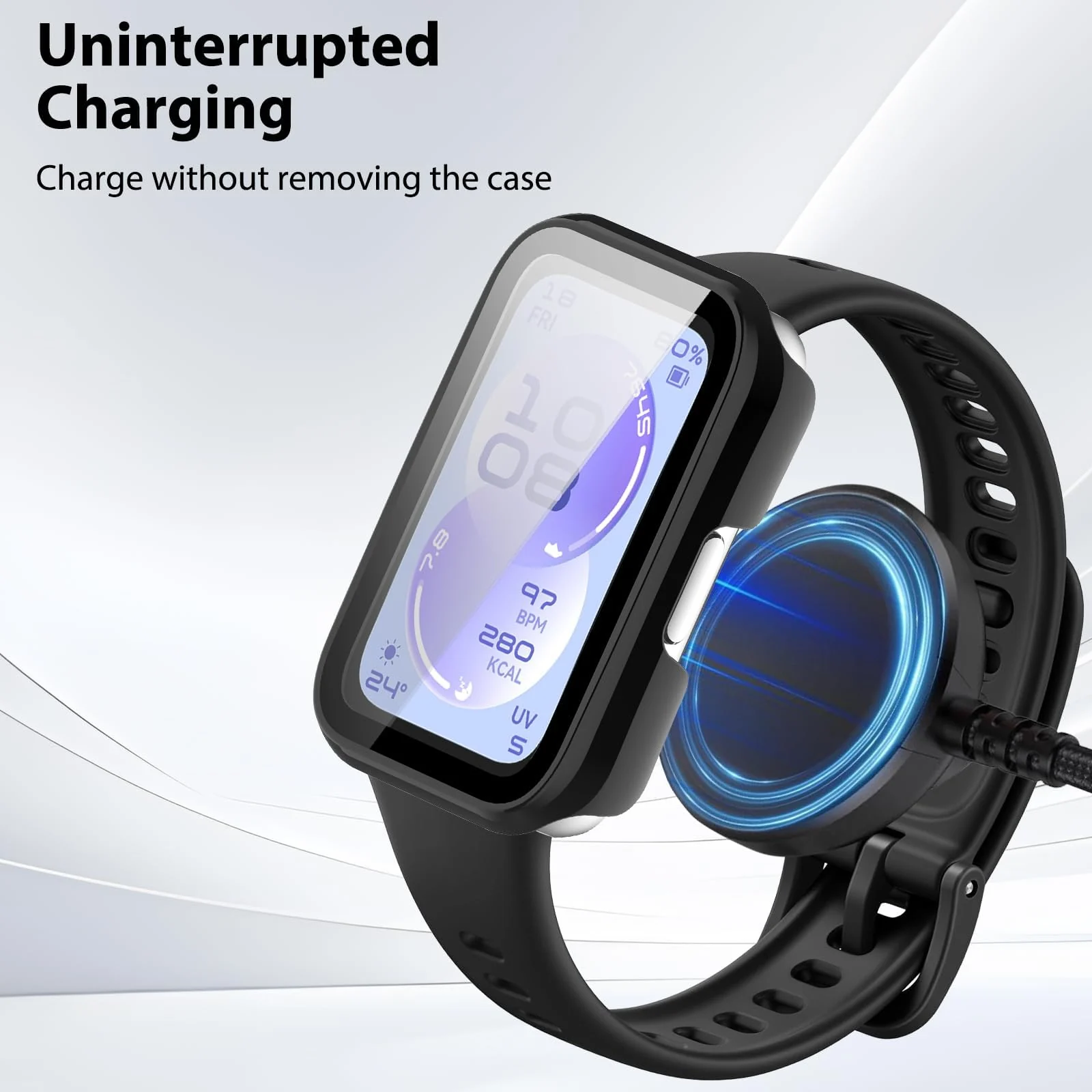 DL3 Mobilak Case with Screen Protector for Huawei Band 11, Bumper Full Coverage Hard PC Overall Protective Cover, Built-in Tempered Glass Film High Sensitivity For Huawei Band 11 - Black