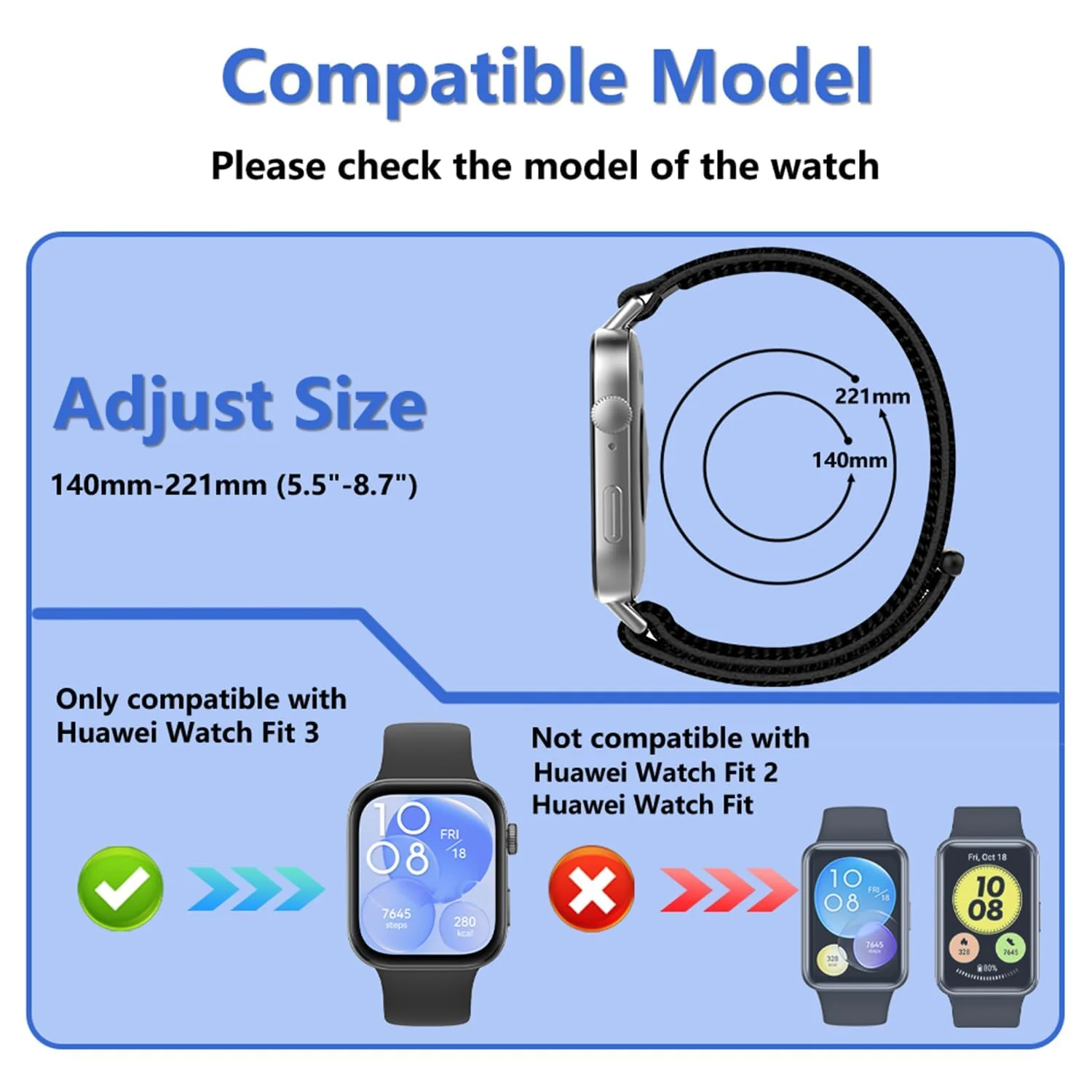 DL3 MOBILAK Elastic Nylon Watch Strap for Huawei Watch Fit 3 / Fit 4 / Fit 4 Pro / Fit 5 / Fit 5 Pro, Black