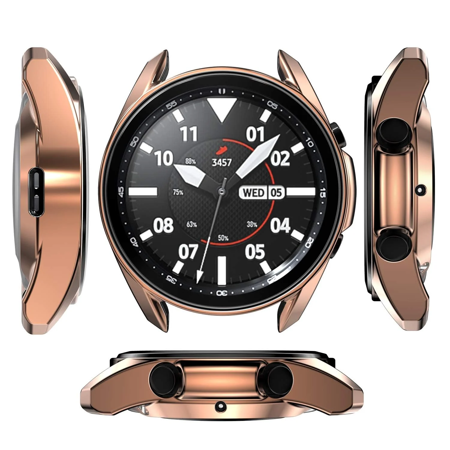DL3 MOBILAK Full-Coverage Watch Case with Tempered Glass for Samsung Galaxy Watch 3 45MM - Rose Gold
