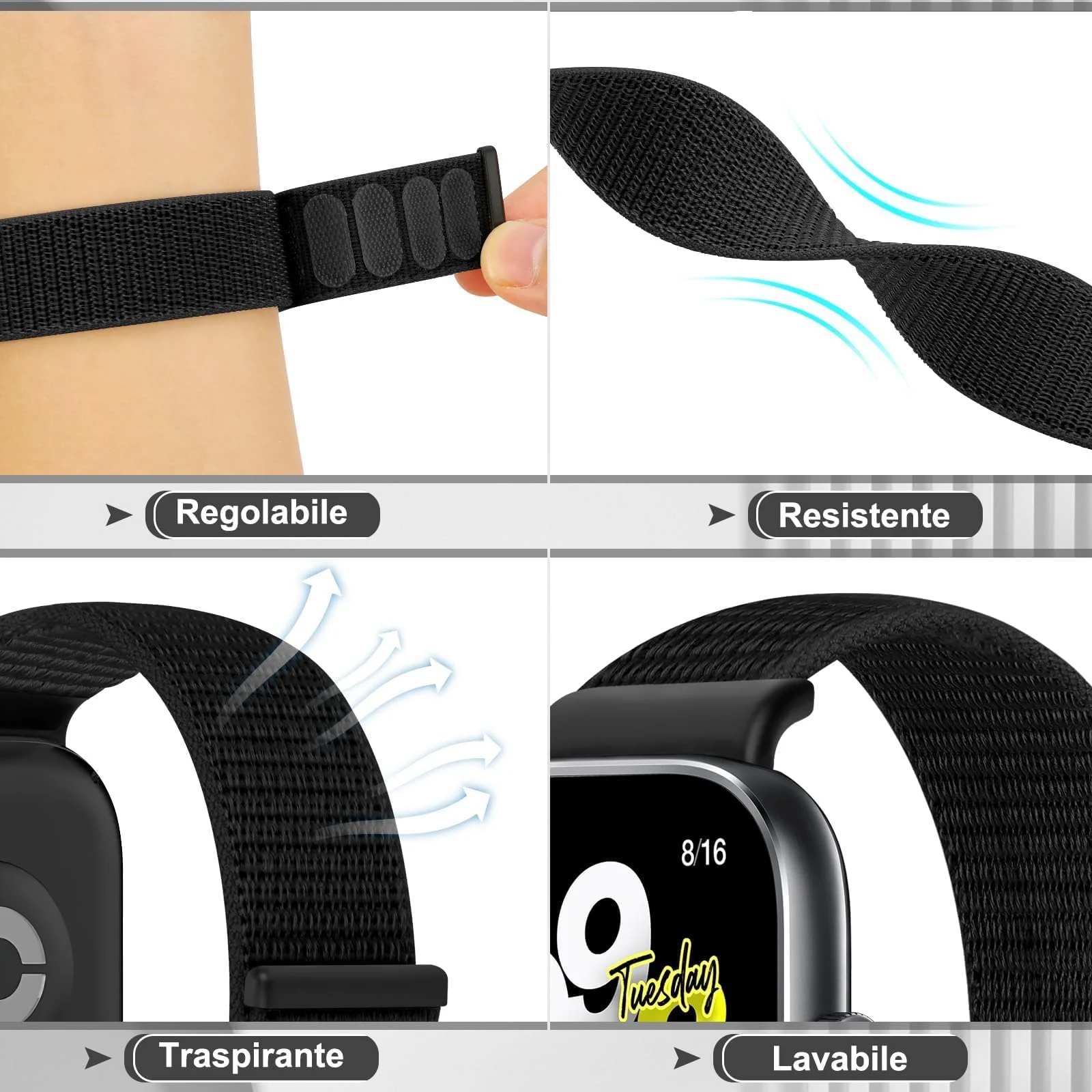 DL3 Mobilak Nylon Strap for Redmi Watch 4/Redmi Watch 5/Xiaomi Smart Band 8 Pro/Band 9 Pro, Men and Women Breathable Elastic Bracelet, Adjustable Straps Replacement Band Sport Watchband - Red