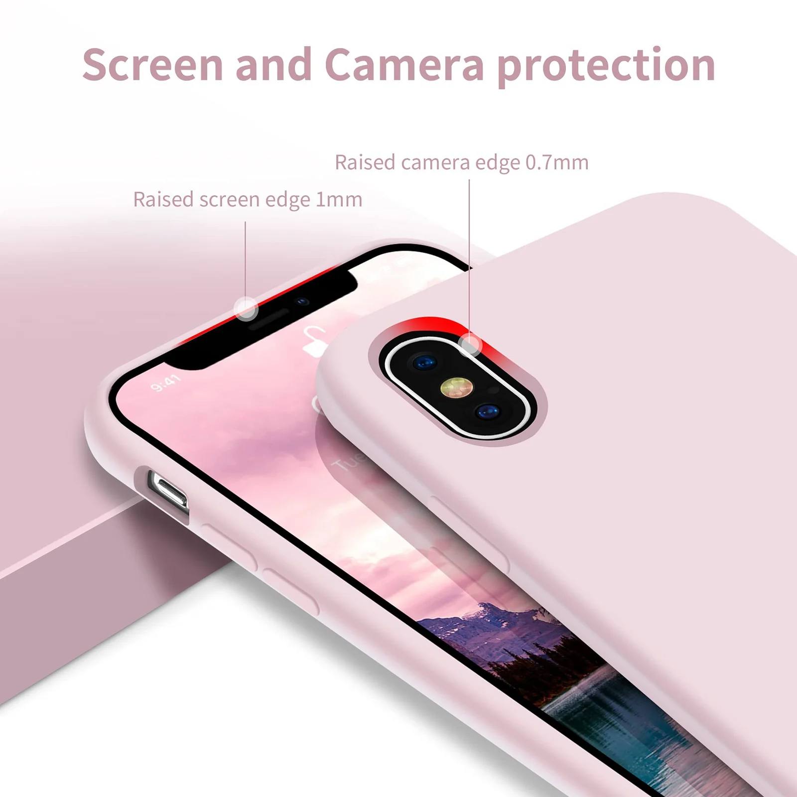 DL3 Mobilak Liquid Silicone Protective Case with Soft Microfiber Lining for iPhone X / iPhone XS - Ice Pink