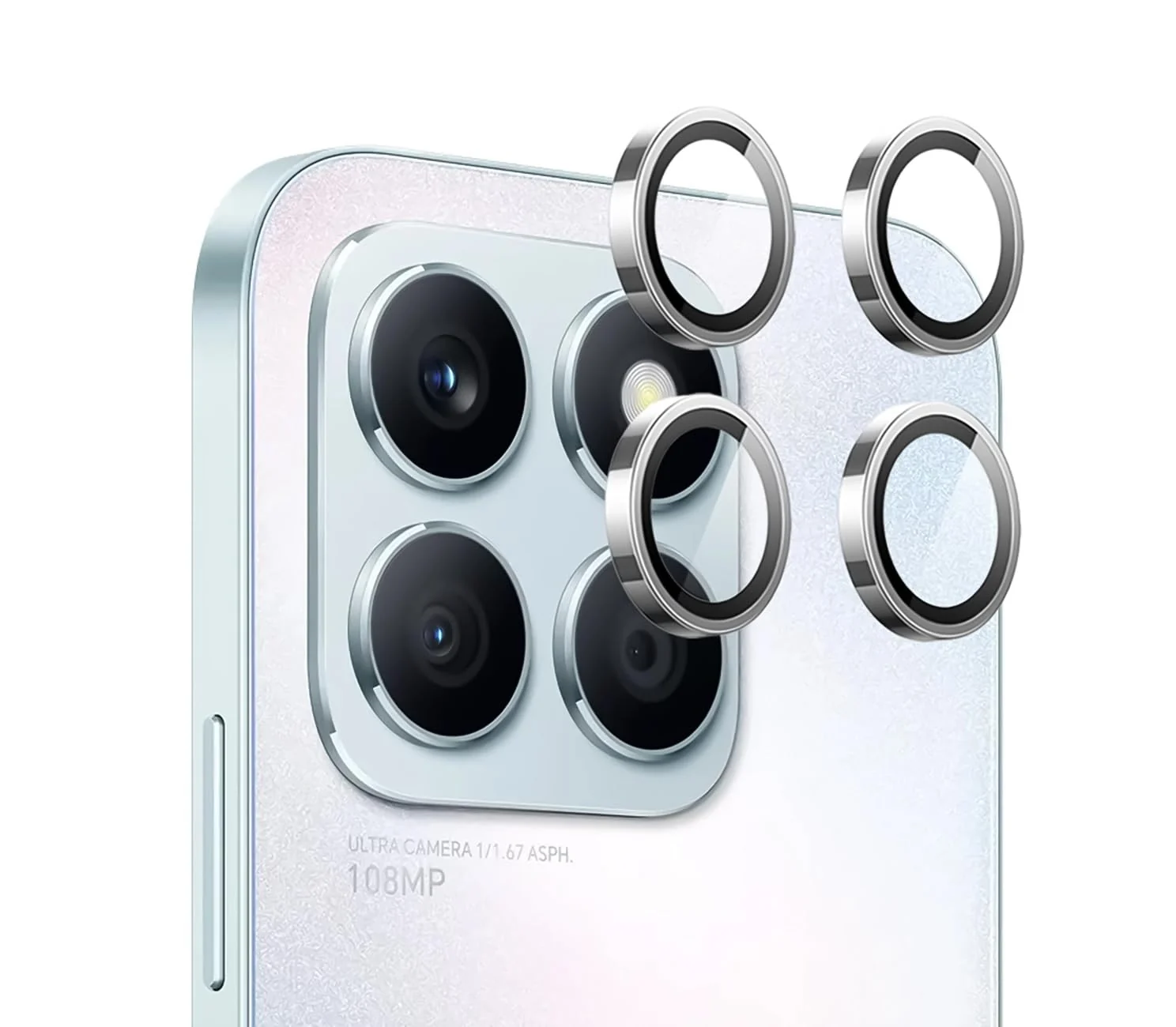 DL3 Mobilak Camera Lens Protector for Honor X8b Accessories, 9H Tempered Glass Metal Individual Ring Camera Cover Screen Protector, Case Friendly, Anti Scratch - Silver
