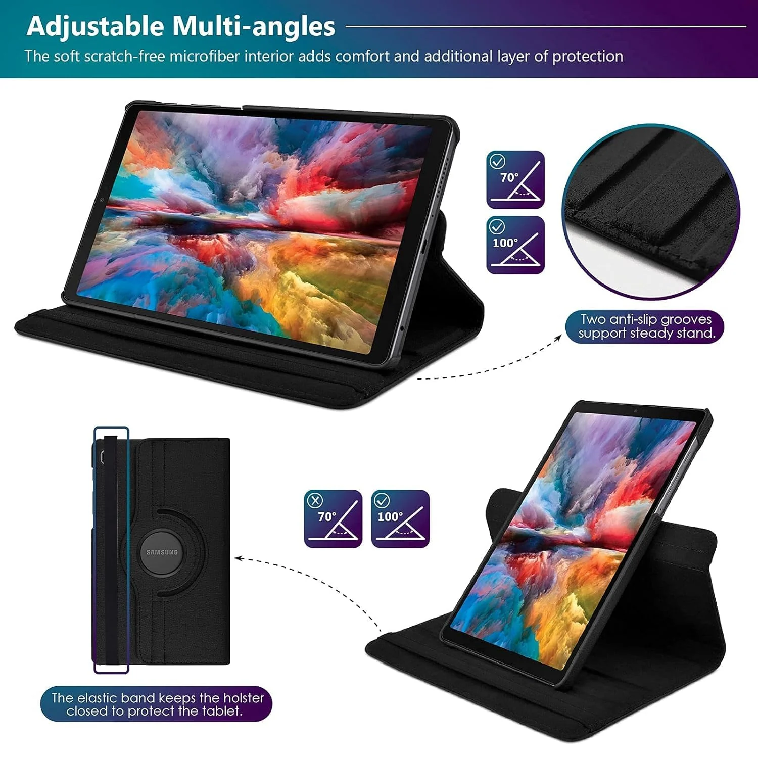 DL3 Mobilak Protective Cover for Samsung Galaxy Tab A7 Lite (SM-T220/T225), 360° Rotatable Smart Stand, Leather Folio Flip Cover with Multi-Angle Viewing, Auto Wake Sleep - Black