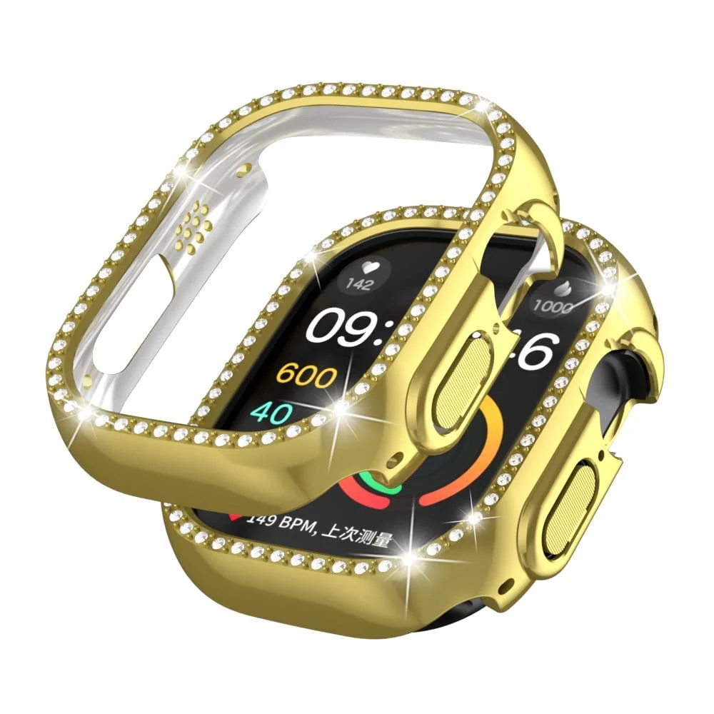 DL3 Mobilak Compatible with Apple Watch Ultra 49mm Bling Diamond Case PC Bumper Protective Cases Women Girls Crystal Shining Rhinestone Cases Smartwatch Accessories Case - Gold