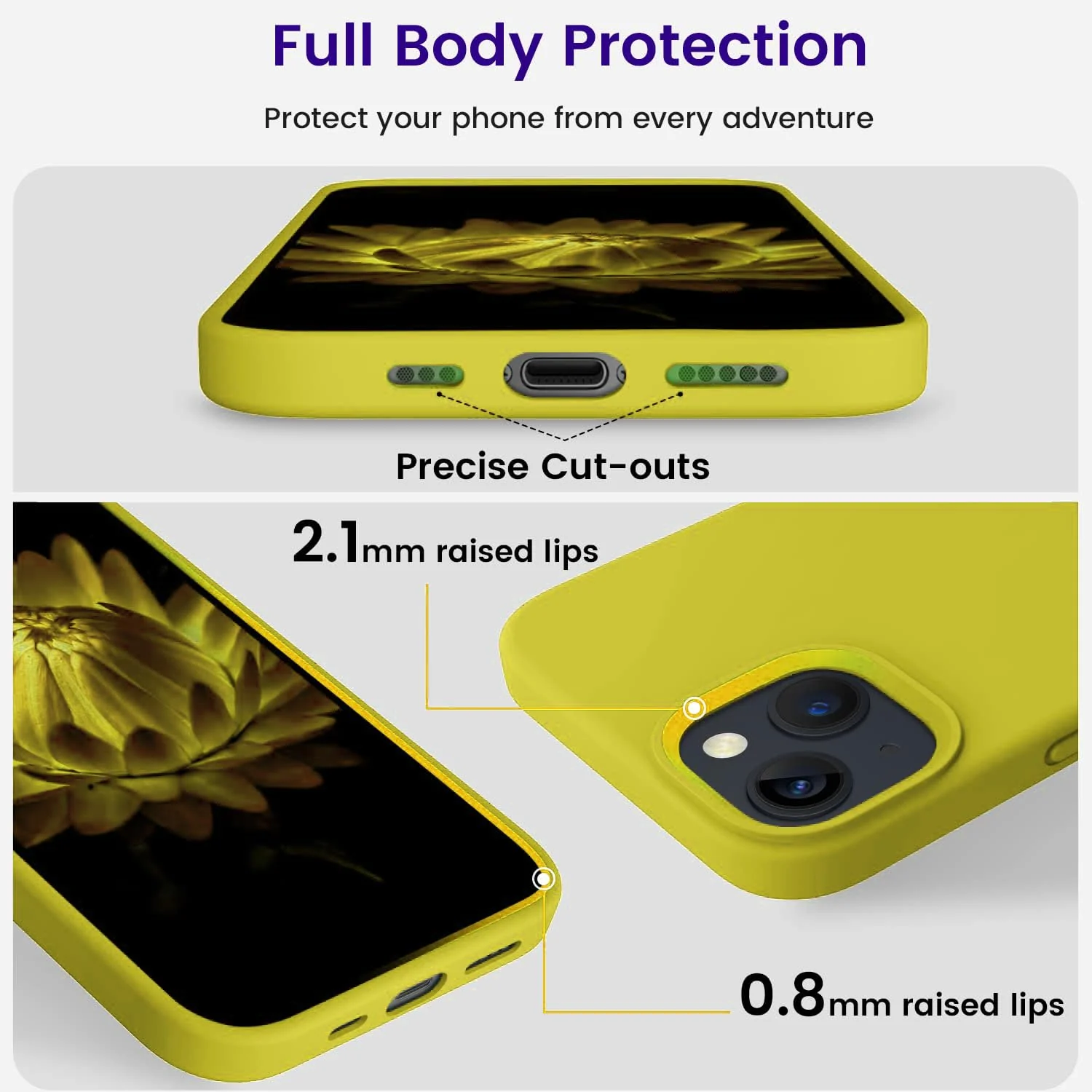 DL3 Mobilak Liquid Silicone Protective Case for iPhone 15 with Camera Protection and Microfiber Lining - Yellow