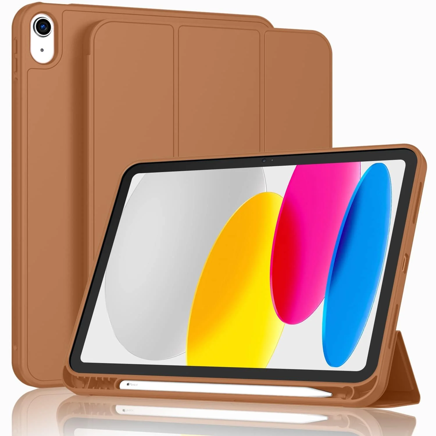 DL3 Mobilak Case For iPad 10th Generation 2022 10.9 Inch with Pencil Holder, iPad 10 [Support Touch ID] Flexible TPU Back Shell Smart Trifold Stand Protective Cover Auto Wake/Sleep - Brown