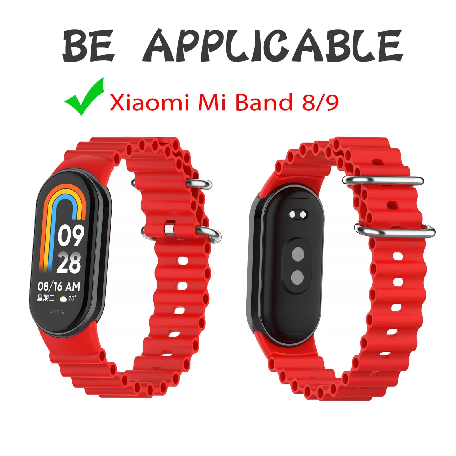 DL3 Mobilak Ocean Band for Xiaomi Mi Band 9 / Xiaomi Mi Band 8, Adjustable Silicone Stretchy Sport Strap Women Men Replacement Wristband For Xiaomi Smart Band 8 / Xiaomi Smart Band 9 - Red