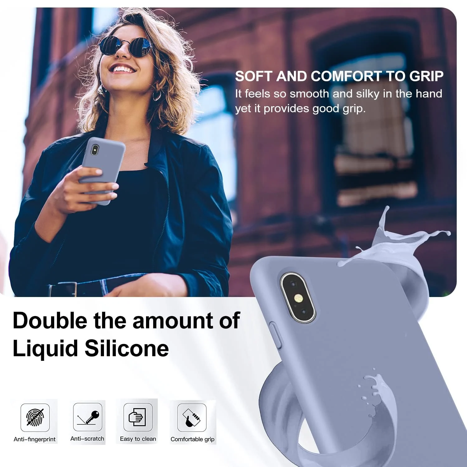DL3 Mobilak Liquid Silicone Protective Case for iPhone X / iPhone XS with Camera Protection and Microfiber Lining - Lavender Grey