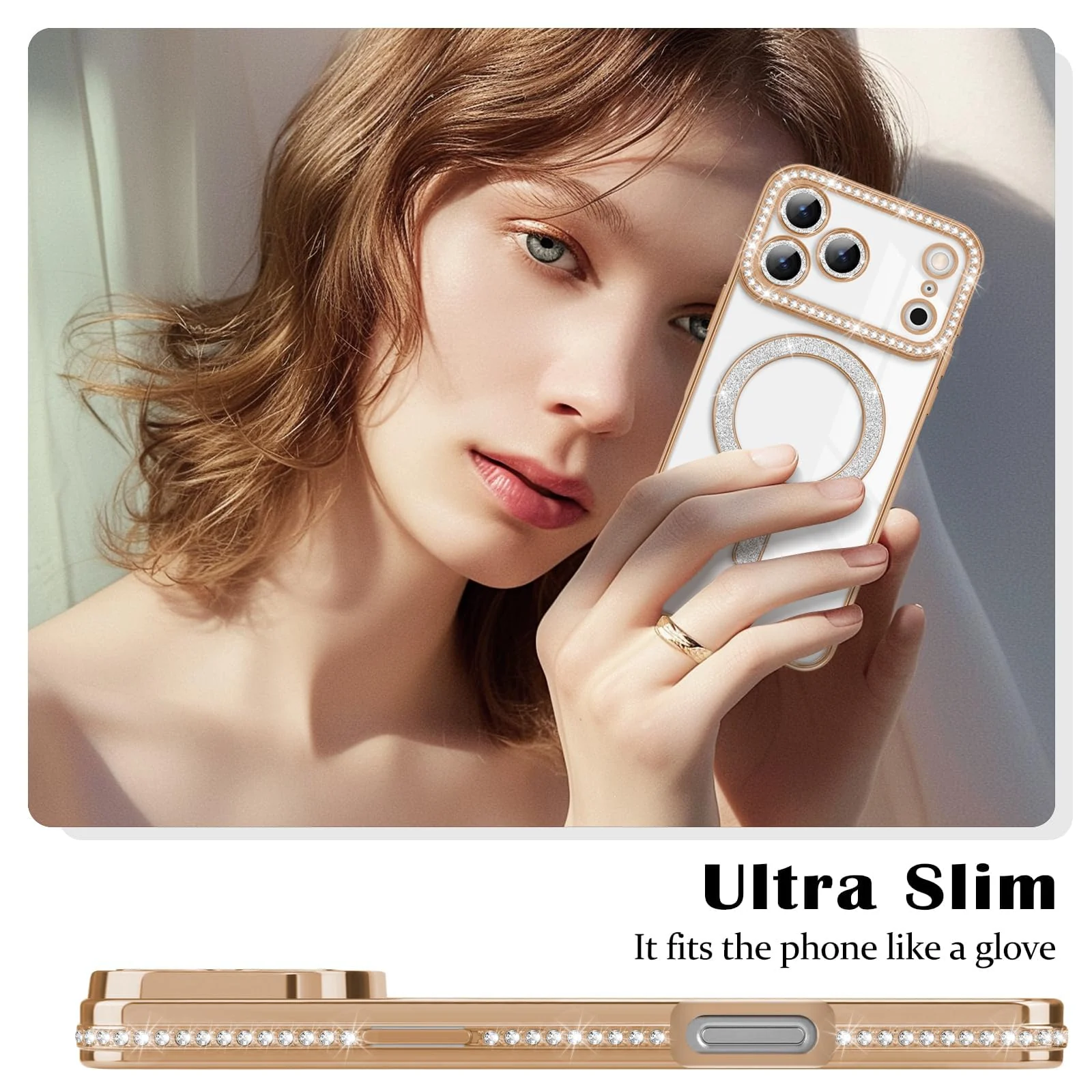 DL3 Mobilak MagSafe-Compatible Magnetic Case for iPhone 17 Pro with Camera Protection and Magnetic Car-Mount Support - Gold