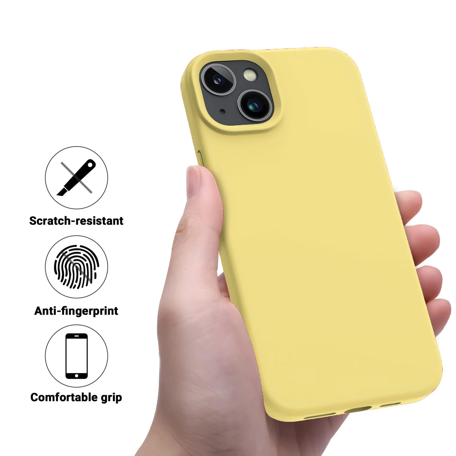 DL3 Mobilak Liquid Silicone Case for iPhone 15 Plus / iPhone 14 Plus, Supports wireless charging, Shock-absorbing protection, Scratch-resistant surface - Yellow
