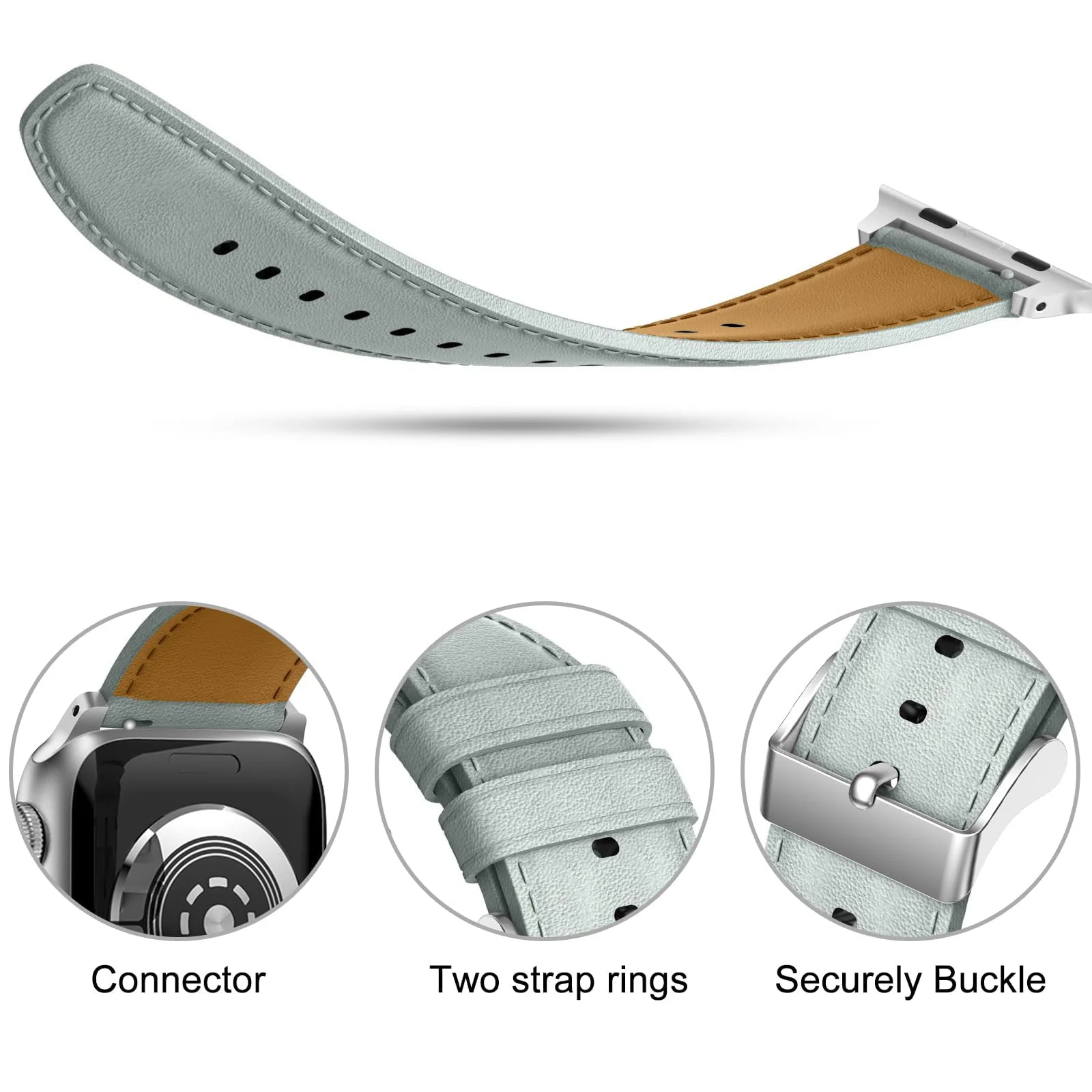 DL3 Mobilak Compatible with Apple Watch Band 49mm 46mm 45mm 44mm 42mm Leather Band Replacement Strap, Soft Leather Bracelet for iWatch Series 11 10 9 8 7 6 5 4 SE SE2 Ultra 3 2 1 - Light Green