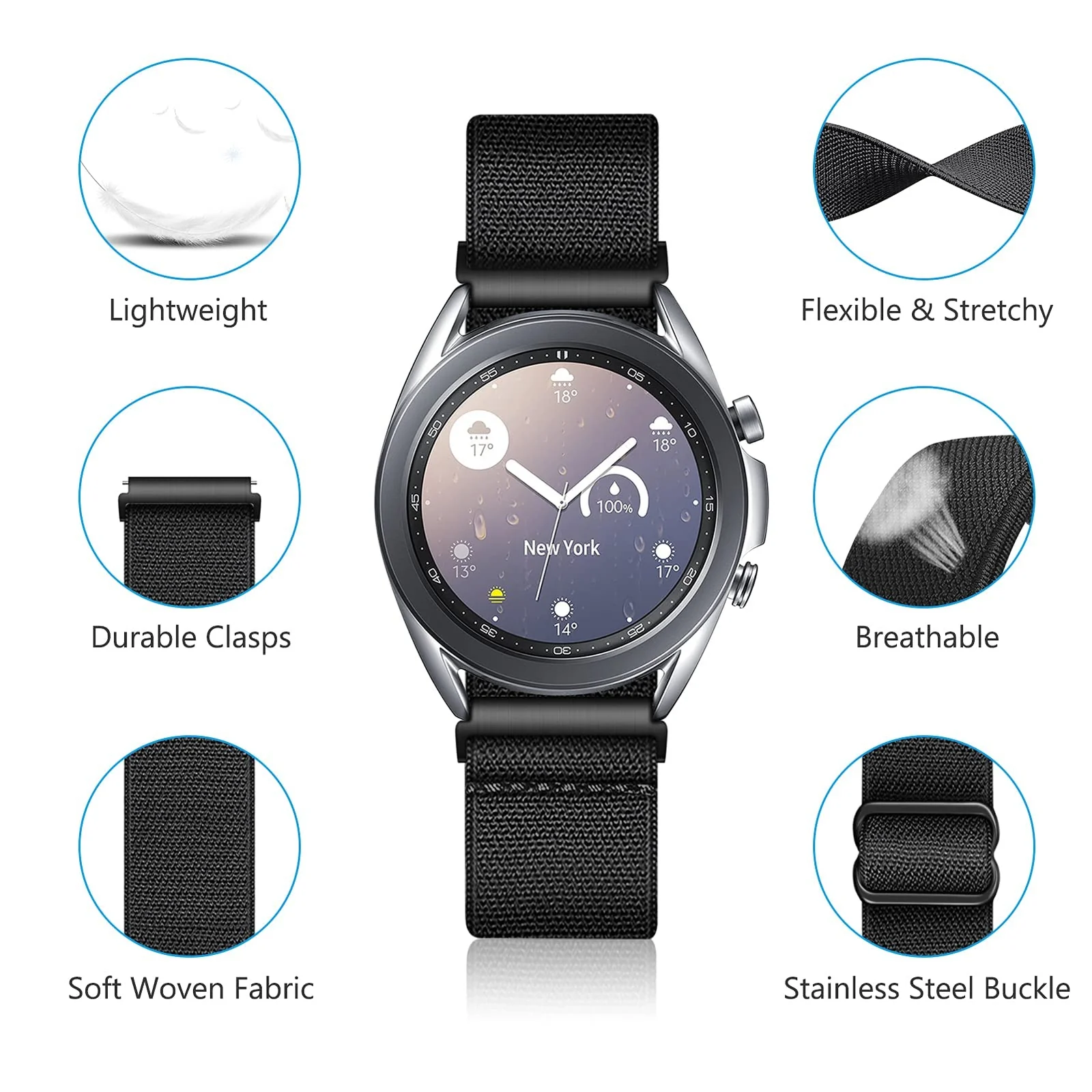 DL3 MOBILAK Strap Nylon Loop 22MM Band For Xiaomi Redmi Watch 5 Active/5 Lite Compatible with Samsung Galaxy Watch 3 45mm/Watch 46mm/Gear S3/Huawei watch GT5 GT4 GT3 GT2 GT 46MM/GT2E/GT2 GT3 - Black
