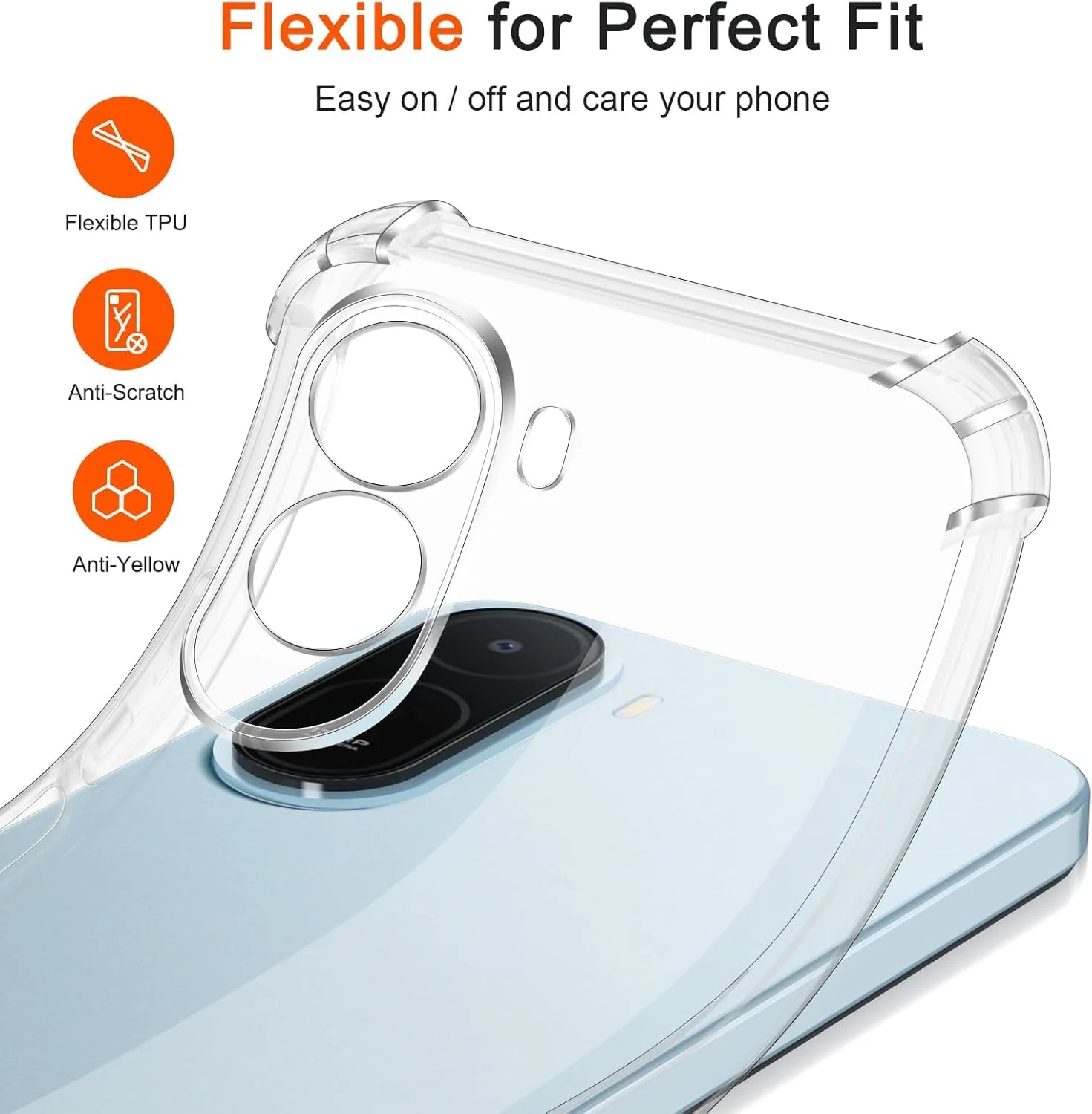 DL3 Mobilak Case Compatible with Redmi A7 Pro 4G / Poco C85X 5G, Cover SiliconeTransparent TPU Gorilla Anti-shock Protector Camera Shockproof Corners - Clear