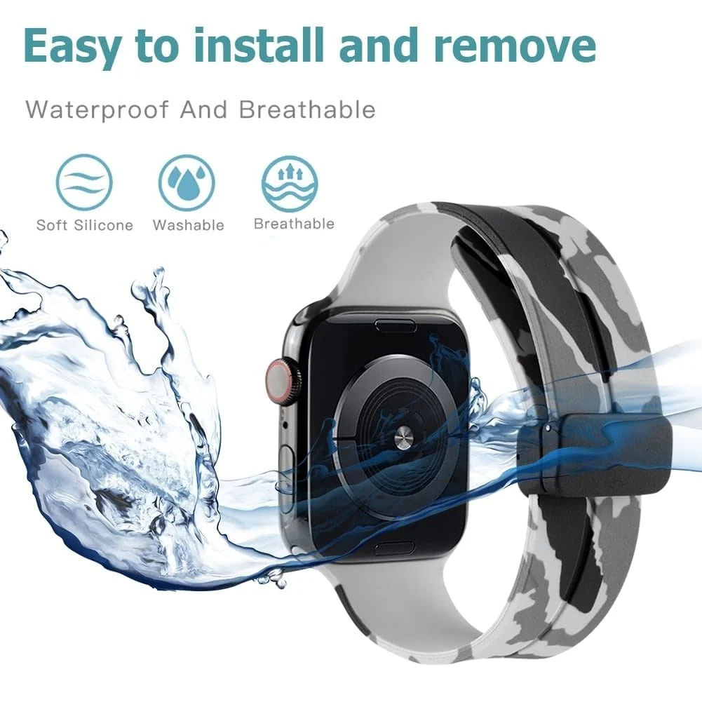 DL3 Mobilak Silicone Magnetic Strap for Apple Watch Ultra Band 49mm 45mm 44mm 42mm 41mm 40mm 38mm Men/Women, Strap for iwatch Series 9/8/7/6/5/4/3/2/SE/Ultra2 (Camouflage, 38mm/40mm/41mm) - Camouflage Grey