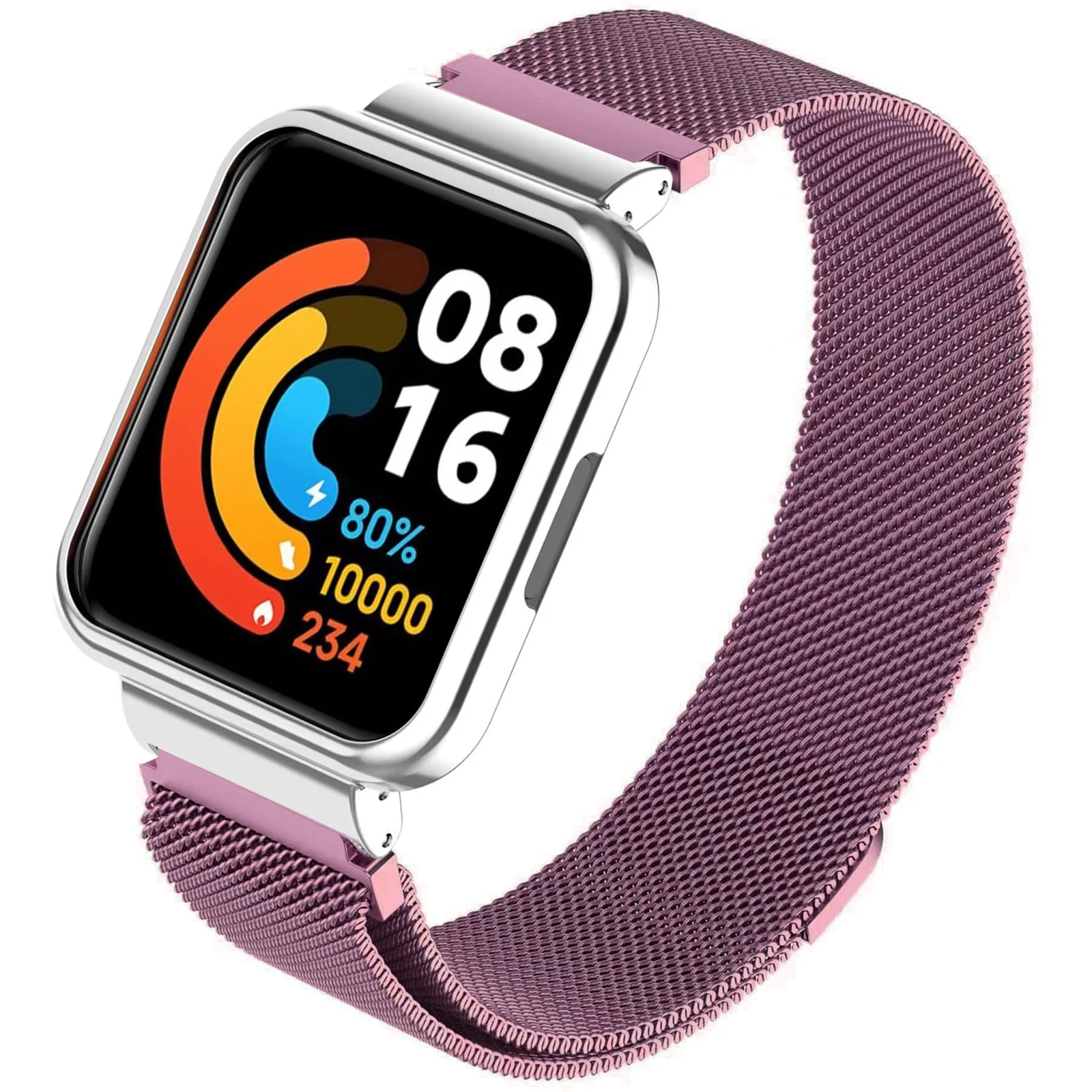 DL3 Mobilak Strap For Xiaomi Redmi Watch 2 Lite/Poco Watch/Redmi Watch 2 / Horloge 2, Magnetic Metal Stainless Steel Adjustable Wristbands Breathable Watch Band With Frame Metal - Pink & Silver
