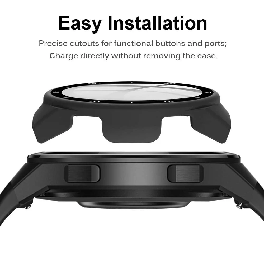 DL3 MOBILAK Full-Coverage Watch Case with Tempered Glass for Huawei Watch GT 2e, Black