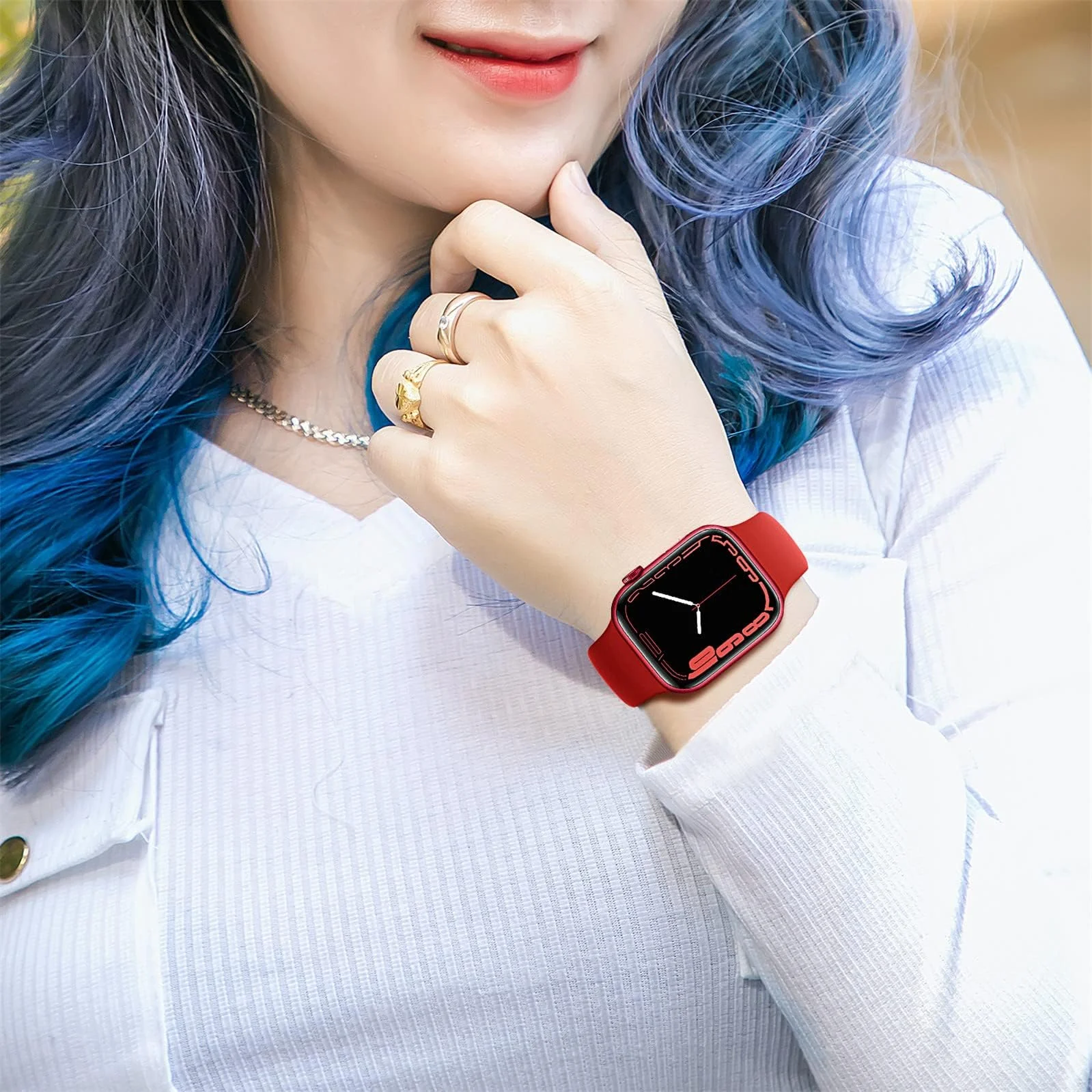 DL3 Mobilak Sport Band For Apple Watch Ultra 49mm 46mm 45mm 44mm 42mm, Soft Silicone Wristband Replacement Strap with Classic Clasp for iWatch Series 11 10 9 8 7 6 5 4 SE SE2 Ultra 3 2 1 for Women Men - Red, Unisex-adult