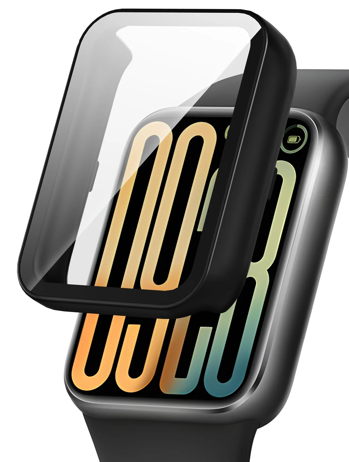 DL3 Mobilak Case with Screen Protector for Xiaomi Smart Band 9 Pro, Bumper Full Coverage Hard PC Overall Protective Cover, Built-in Tempered Glass Film High Sensitivity - Black