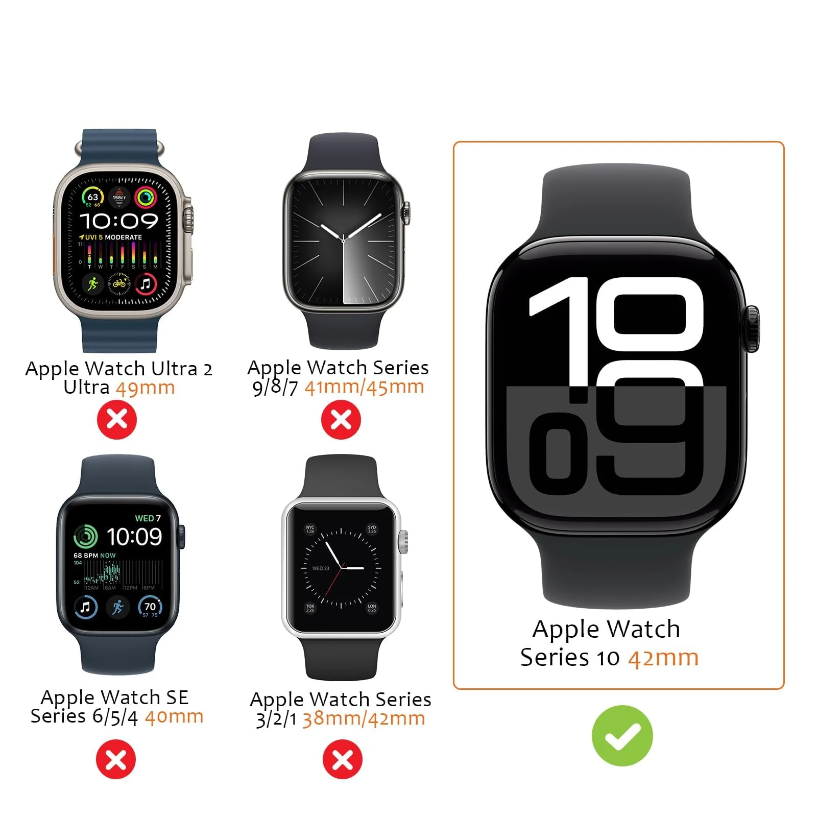 DL3 Mobilak Case with Screen Protector for Apple Watch Series 10 42mm, Bumper Full Coverage Hard PC Overall Protective Cover, Built-in Tempered Glass Film High Sensitivity - Black
