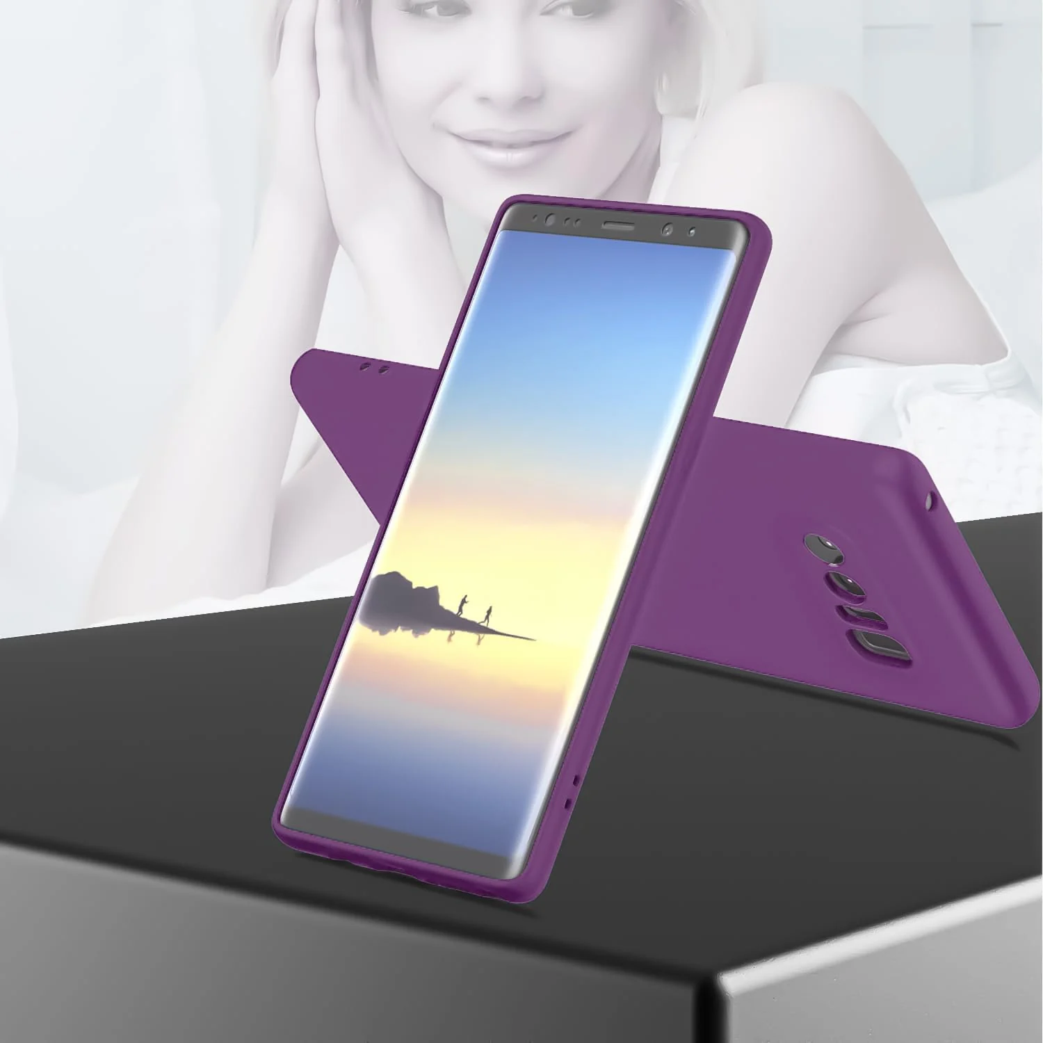 DL3 Mobilak Liquid Silicone Protective Case with Soft Microfiber Lining with Full Camera Protection for Samsung Galaxy Note 8 - Violet