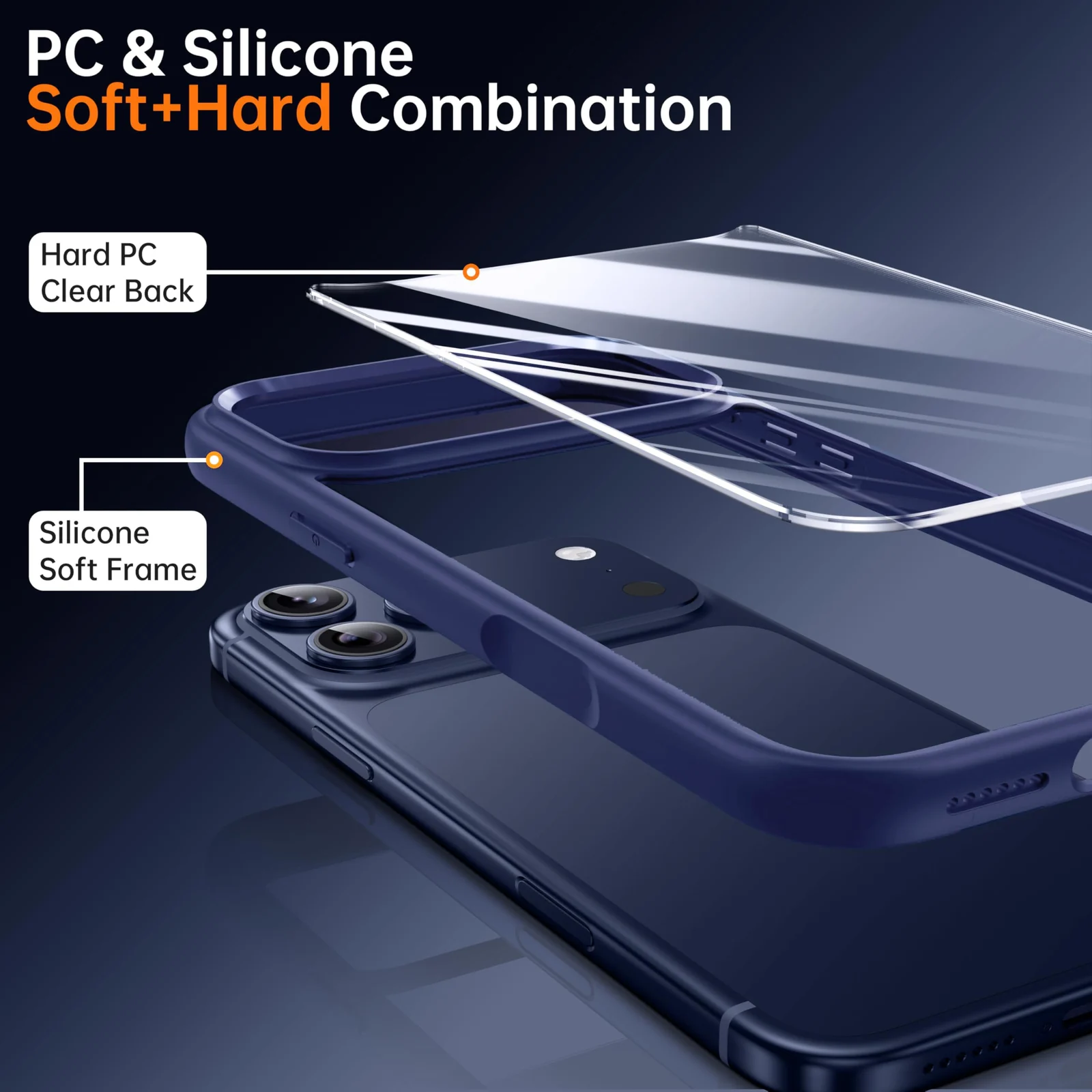 DL3 Mobilak Case For iPhone 17 Pro Max 6.9 Inch, Crystal Clear Case [Not Yellowing] [Military Grade Drop Protection] Shockproof Protective Transparent Protective Slim Cover - Blue