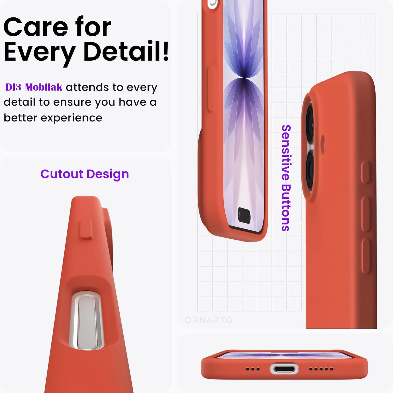 DL3 Mobilak Liquid Silicone Protective Case for iPhone 17 6.3-Inch with Microfiber Lining and Shockproof Design - Orange