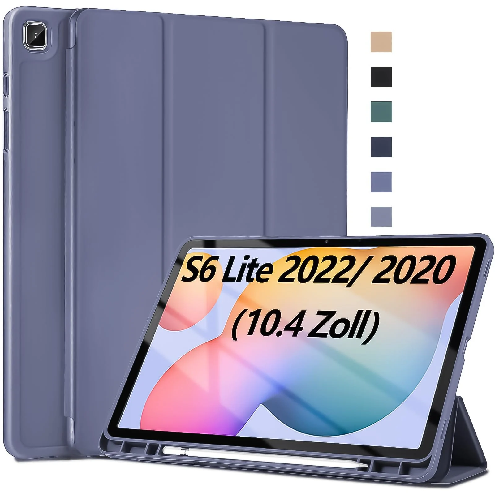 DL3 Mobilak Smart Case For Samsung Galaxy Tab S6 Lite 10.4 inch 2022 (SM-P613/P619) & 2020 (SM-P610/P615) with Pencil Holder, Soft TPU Smart Stand Back Cover Auto Wake/Sleep - lavender
