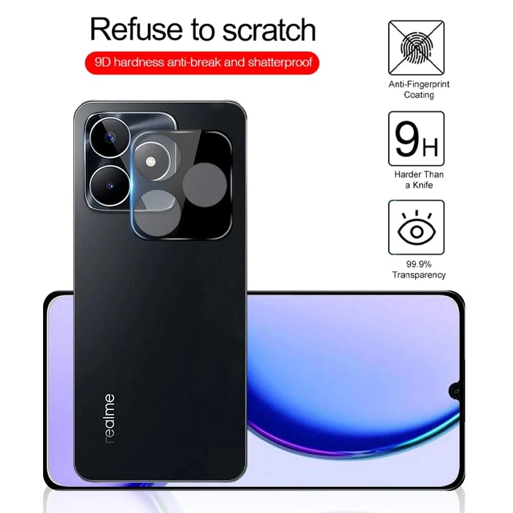 DL3 Mobilak realme C53/realme C51/realme Narzo N53 Camera Lens Protector Tempered Glass Screen Protector HD [Full Coverage][Anti-Scratch] Drop Protection Ultra Clear/Thin Lens Protector Case - Black