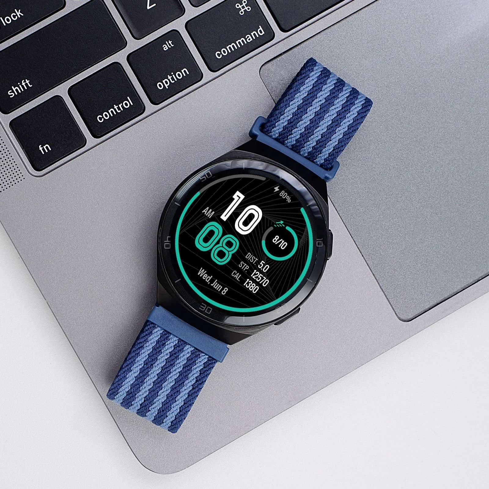 DL3 Mobilak 22mm Magnetic Band for Redmi Watch 5 Active/5 Lite/Samsung Galaxy Watch 3 45mm/Watch 46mm/Gear S3/Huawei watch GT6 GT5 46MM/GT2E/GT6 Pro/GT 5 Pro/Amazfit GTR 4/3, Stretchy Braided Nylon Sport Strap - Blue Striped