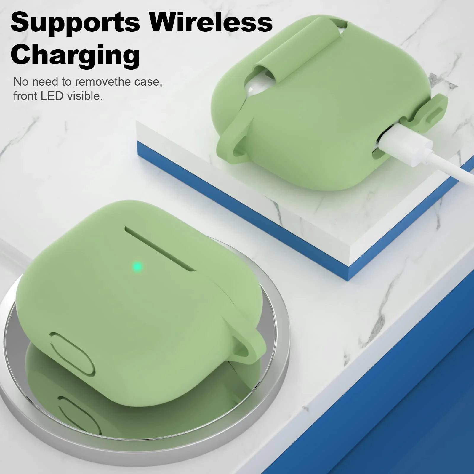 DL3 Mobilak AirPods 3 Case Cover, Silicone Protective Accessories Skin with Keychain Compatible with Apple AirPod 3rd Generation 2021 for Women Girl, Front LED Visible - Mint Green