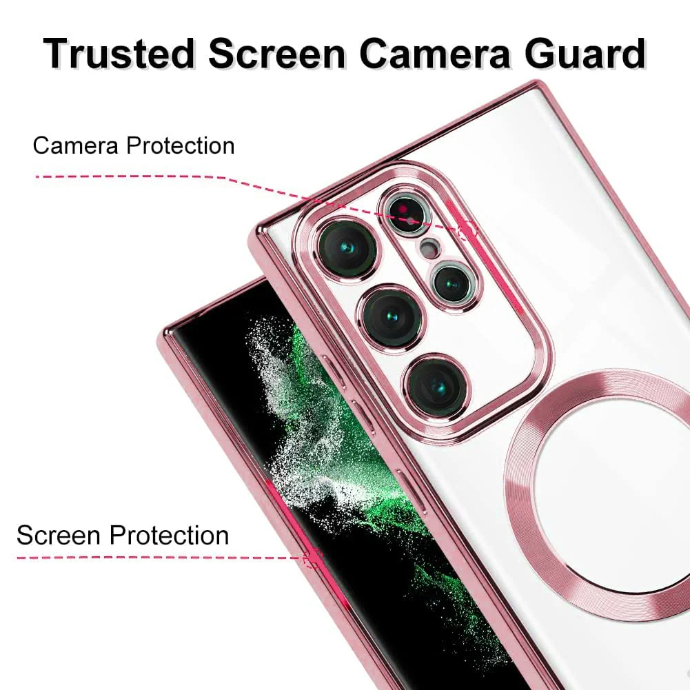 DL3 Mobilak Clear MagSafe-Compatible Magnetic Case for Samsung Galaxy Note 20 Ultra with Camera Protection and Shockproof Design - Pink