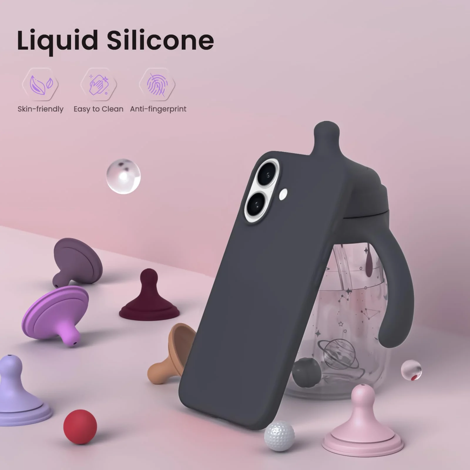 DL3 Mobilak Liquid Silicone Protective Case with Soft Microfiber Lining for iPhone 16 - Dark Gray