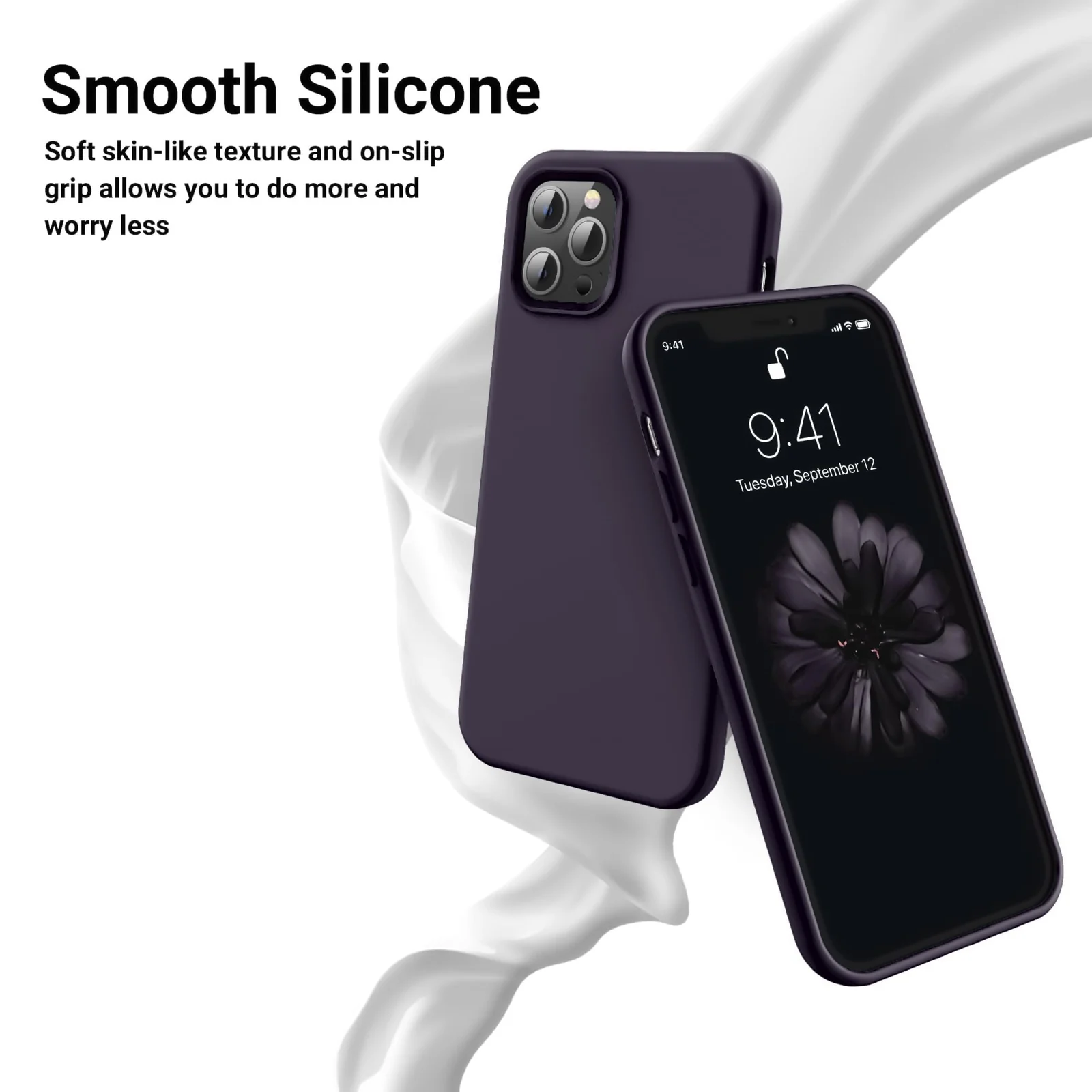 DL3 Mobilak Liquid Silicone Protective Case for iPhone 13 Pro (6.1 Inch) with Camera Protection and Microfiber Lining - Dark Purple